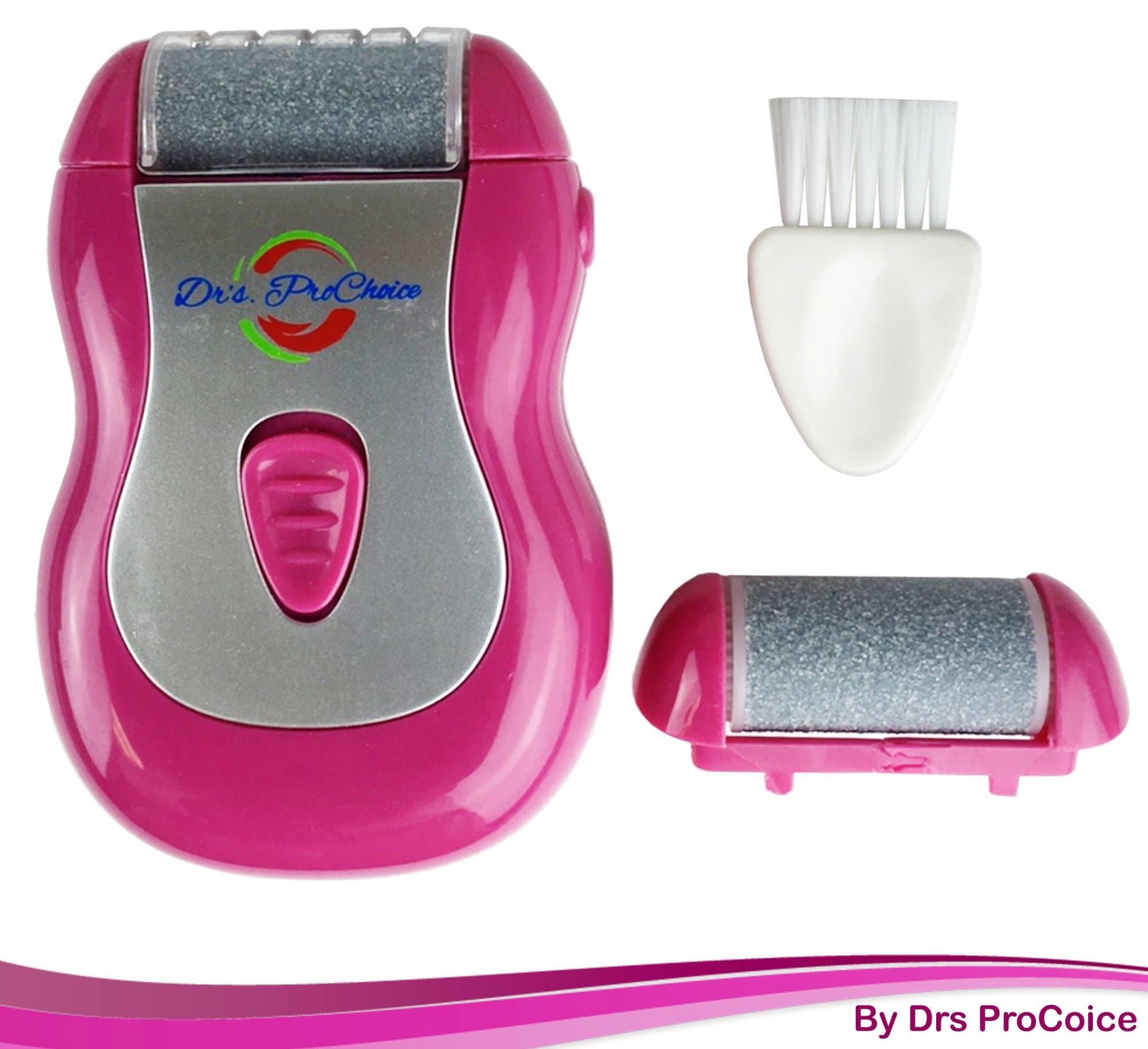 Outstanding Pink Pedicure Callus Remover File by Drs ProChoice. More Powerful Motor for Faster Roller Rotation. Quickly and Easily Buff Away Tough Skin from Hands and Feet. Best Design. Great Price