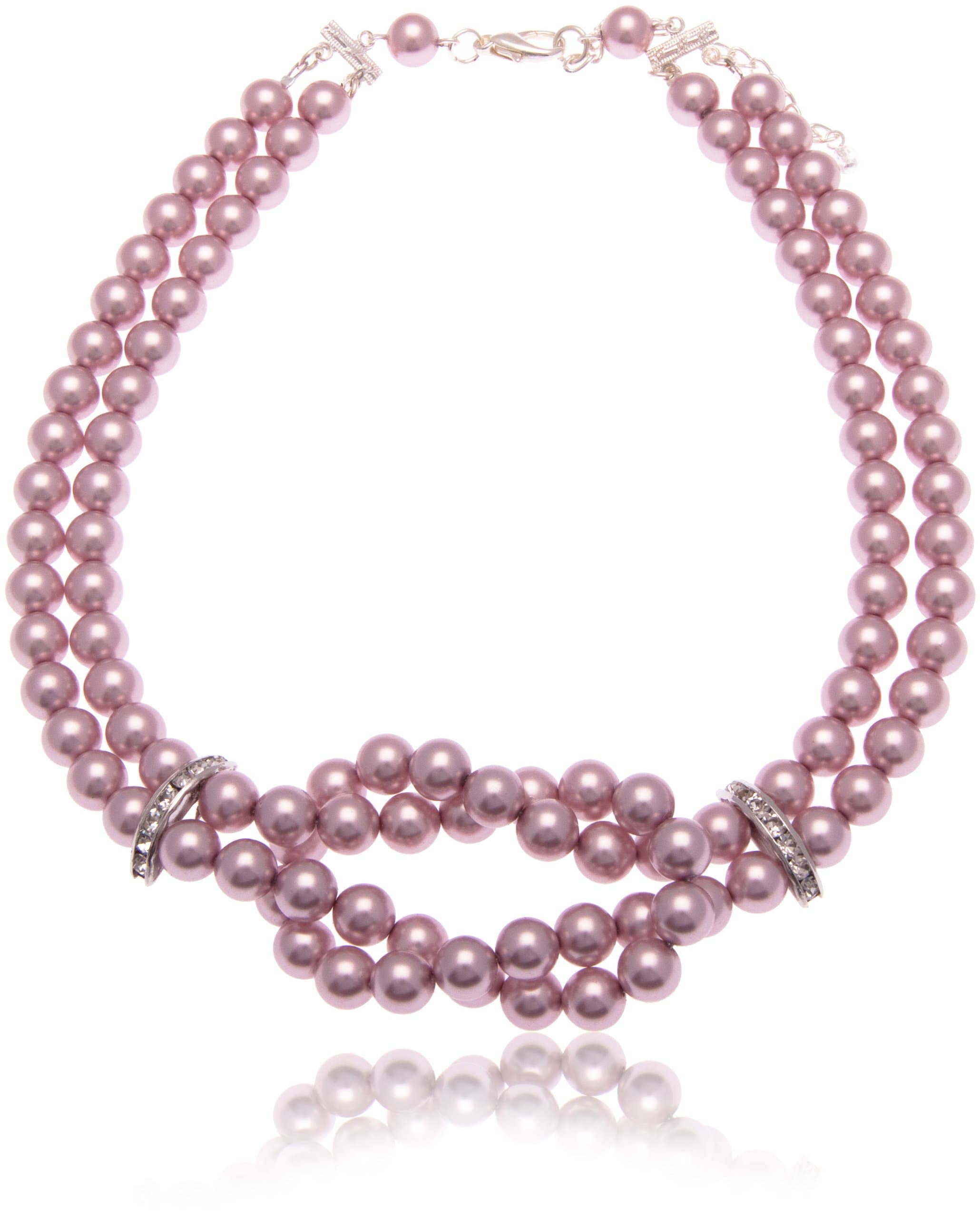 Claire Garnett 8mm Pale Lilac Glass Pearl Necklace with 2 Crystal Spacers