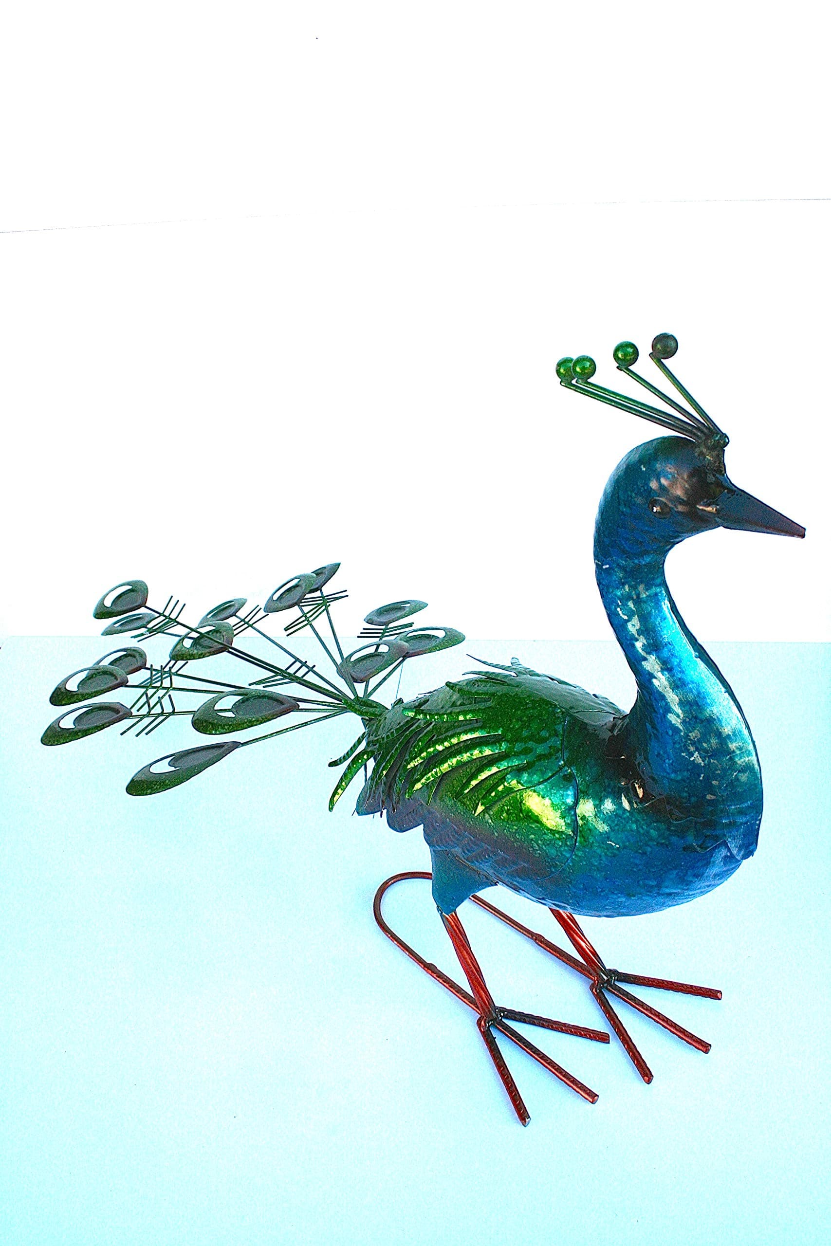 New** Exotic Large Vibrant Metal Peacock - Garden Ornament - Metal Animal Gift