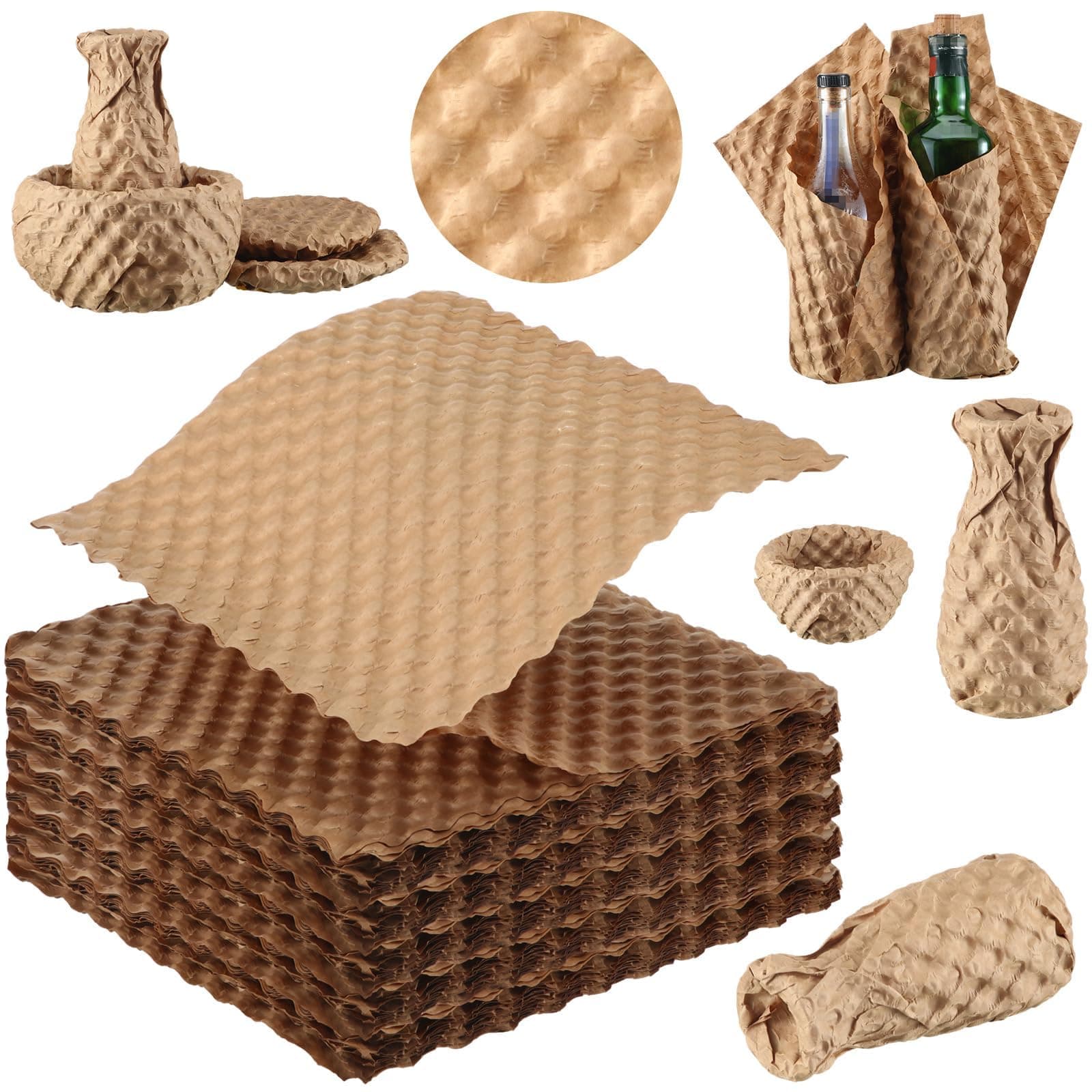 KASTWAVE Bubble Paper Protective Wrap, 100 Sheets 11.8 x 11.8 Inch Sustainable Alternative to Plastic, Cushioning for Packaging, Moving and Shipping Supplies