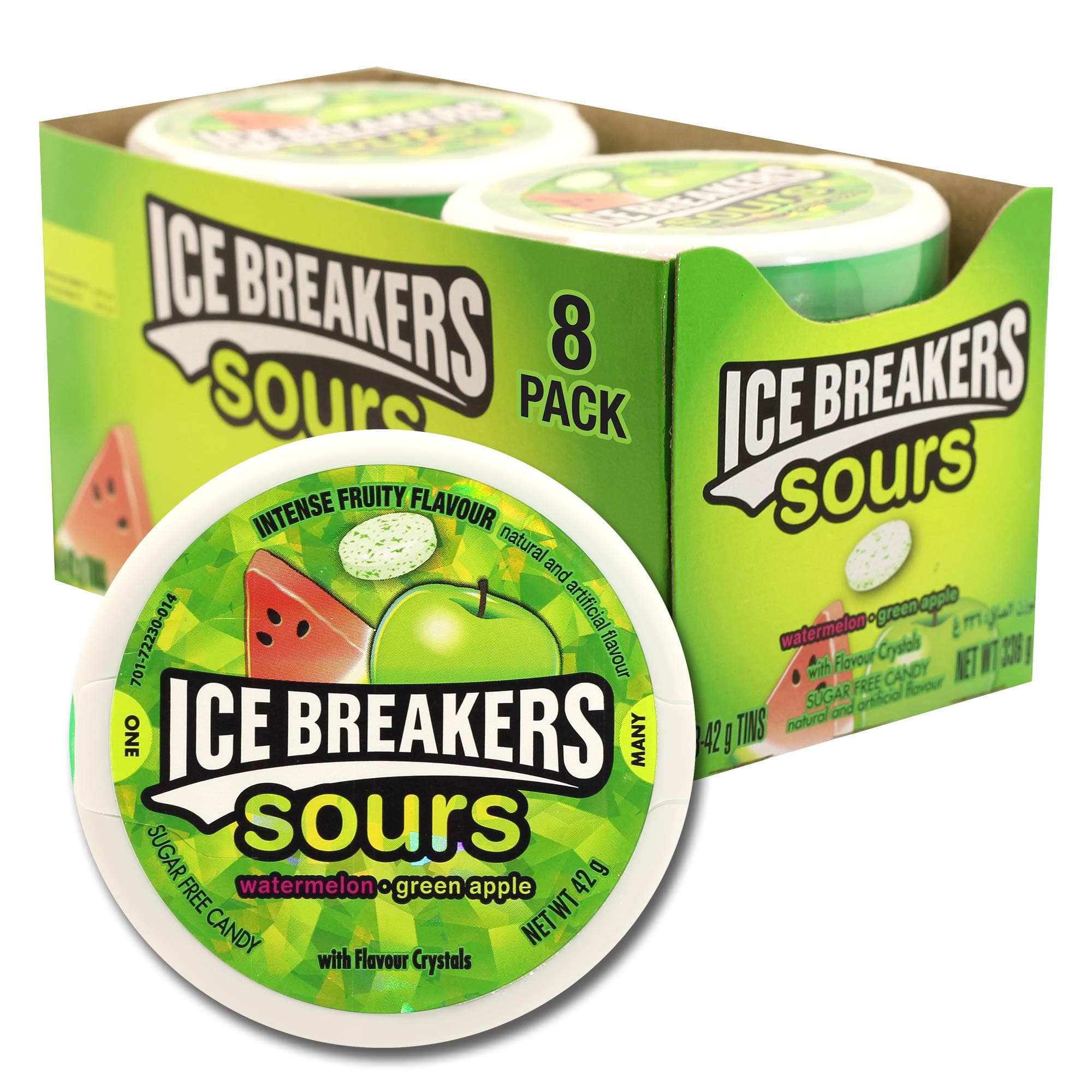 Ice Breakers Sours, Sugar Free Mints, Watermelon and Green Apple, Pack of 18 x 42 g