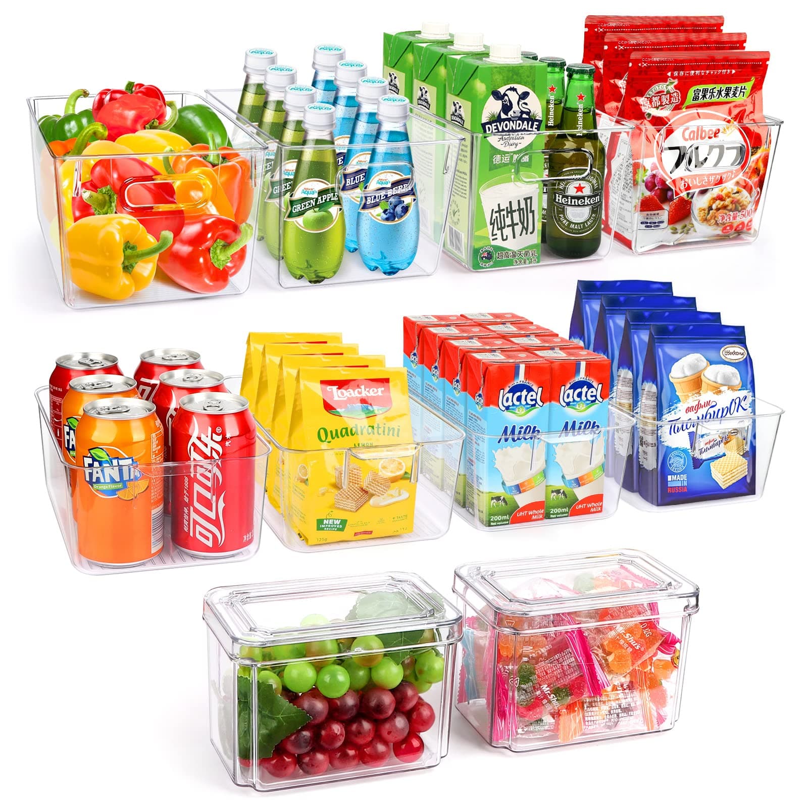 Set Of 10 Refrigerator Pantry Organizer Bins, Clear Plastic Food Storage Bins for Kitchen, Countertops, Cabinets, Fridge, Freezer, Bedrooms, Bathrooms, Fridge Organizer Bins Pantry Storage Containers