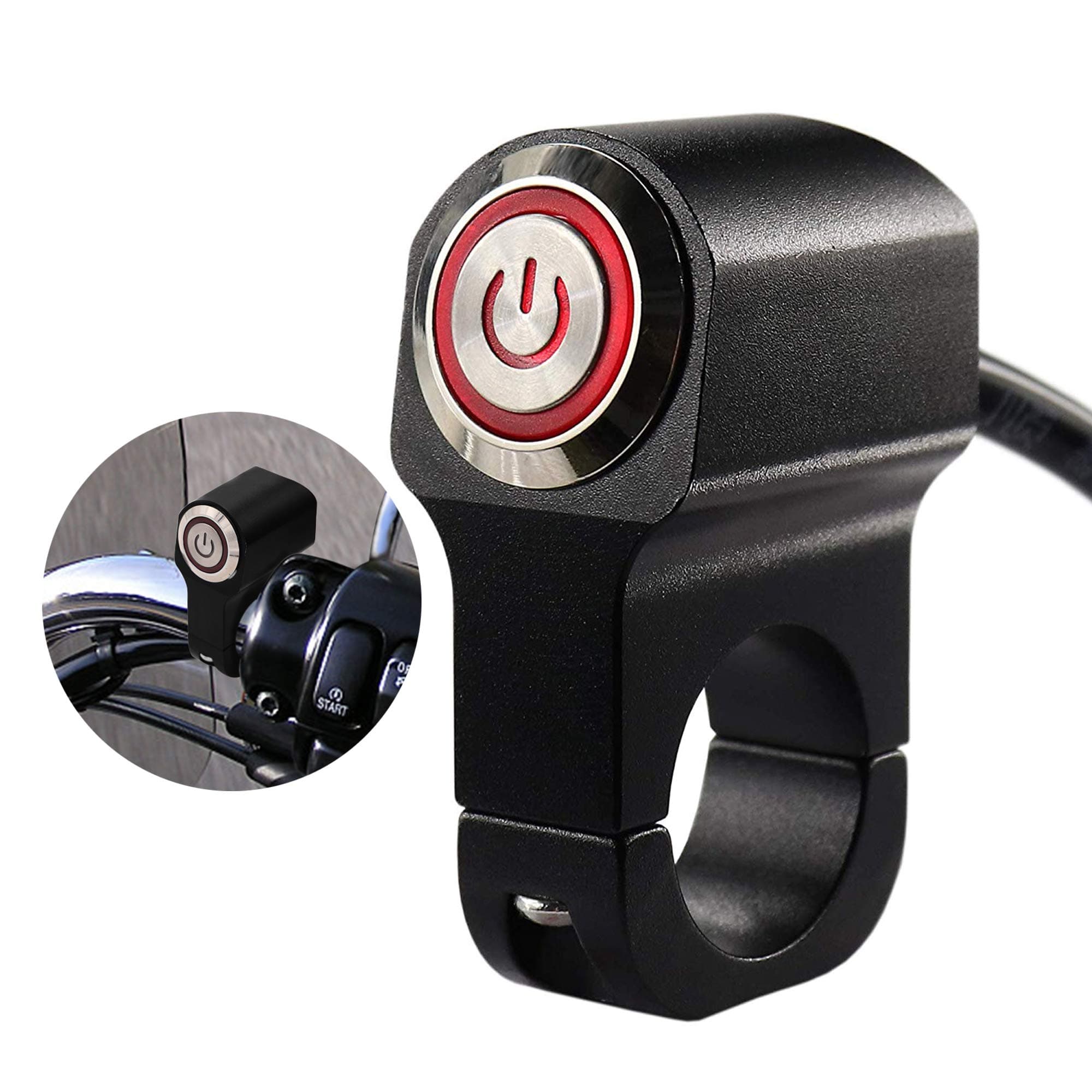 Universal 1" Motorcycle Handlebar Switch 12V 10A, CNC Aluminum Headlight Power Kill Switch with Red Indicator Light
