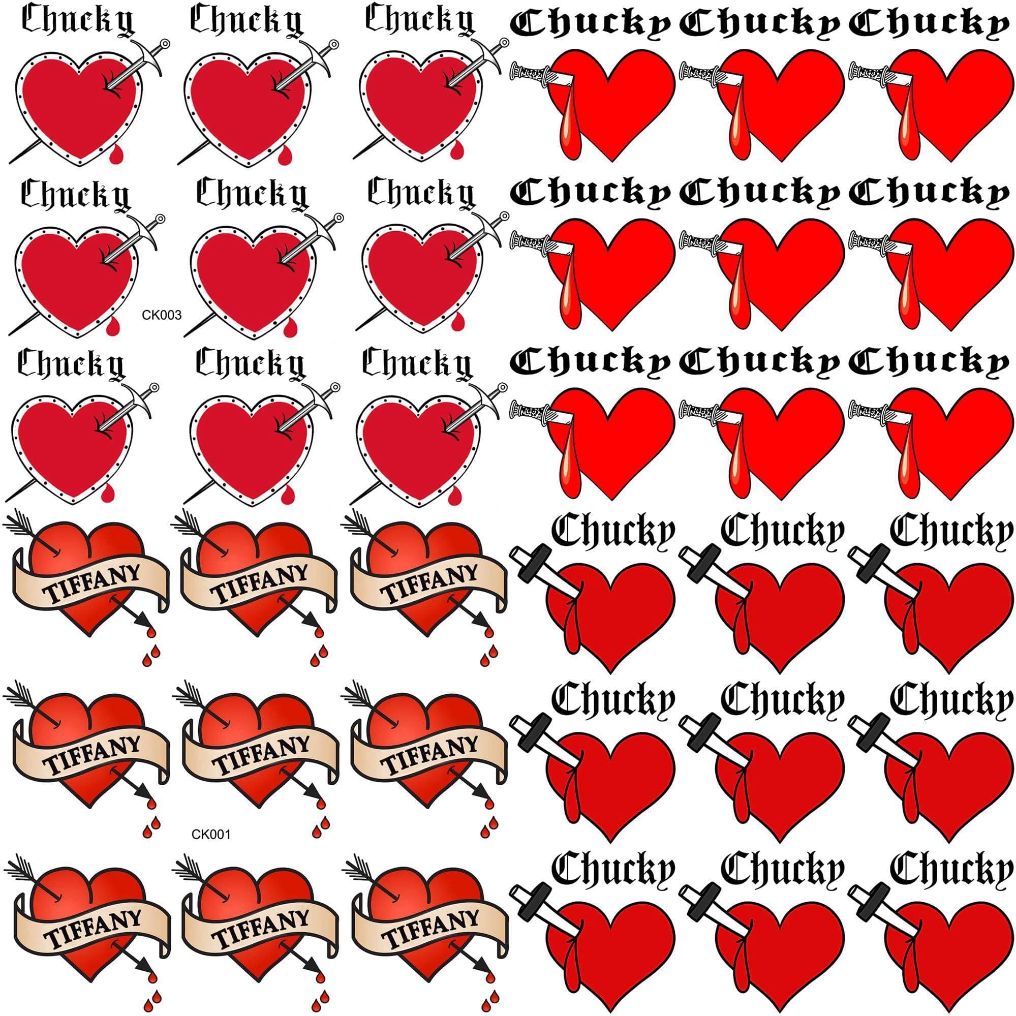 COKTAK 36 PCS Bride of Chucky Tattoo Heart For Women, Men, Kids & Adults, Halloween Zombie Makeup Kit, Tiffany Costume Temporary Tattoos & Stickers