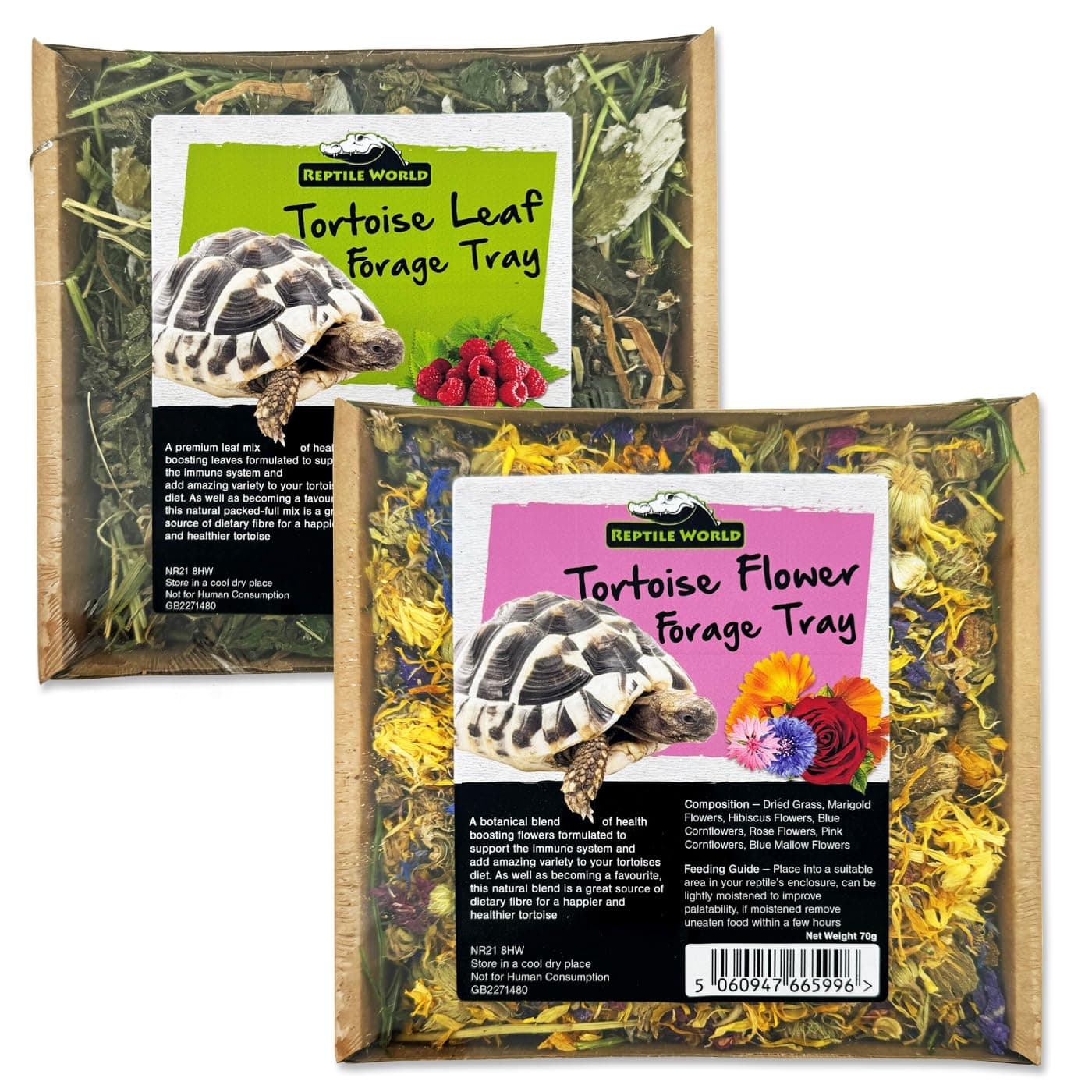 Forage Tray - Twin Pack 140g | 100% Natural Botanical Enrichment for Tortoises, Healthy Tortoise Treat, Dried Flowers & Leaves