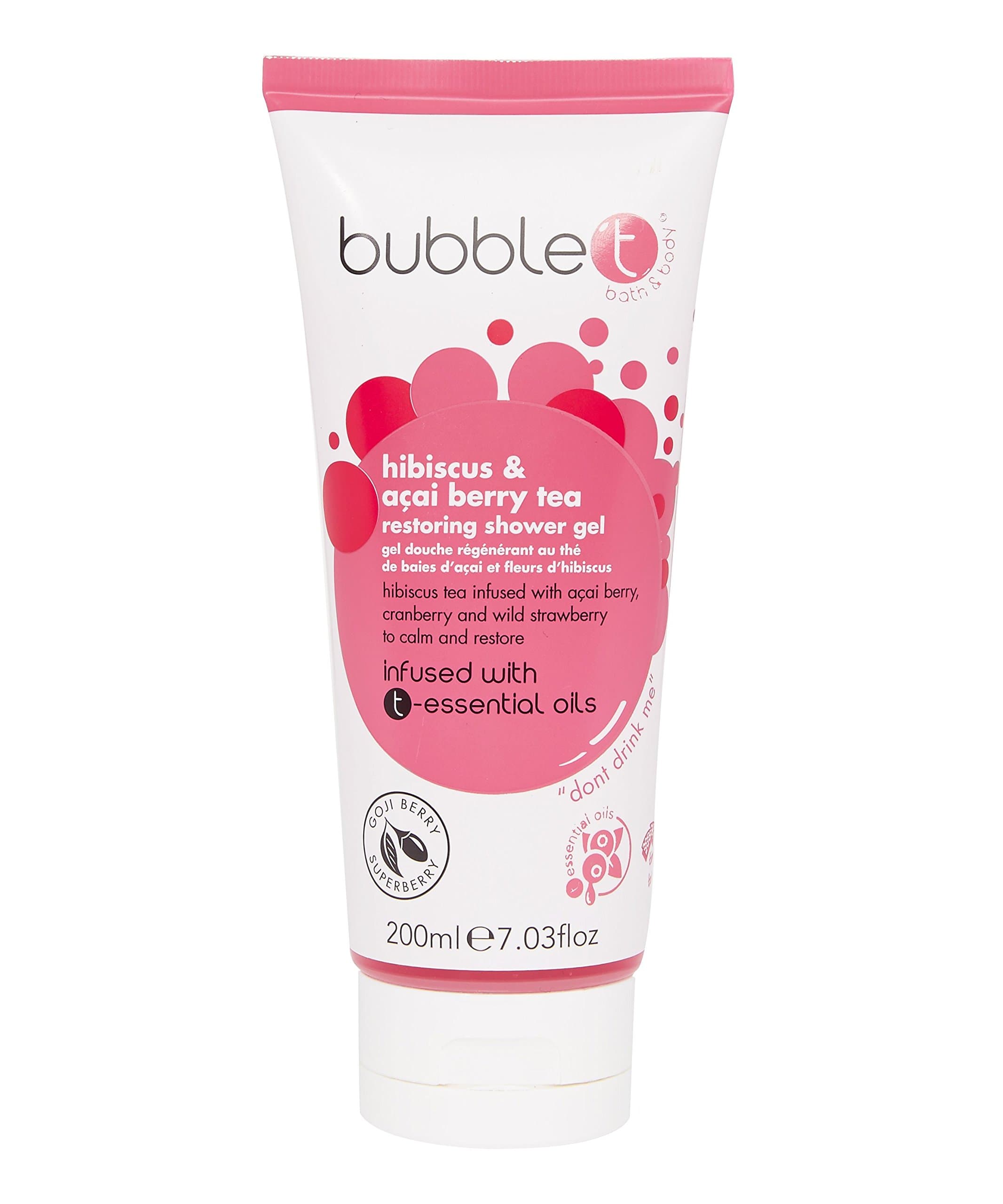 Bubble T Cosmetics Hibiscus & Acai Berry Tea Vegan Moisturising Shower Gel, 200ml