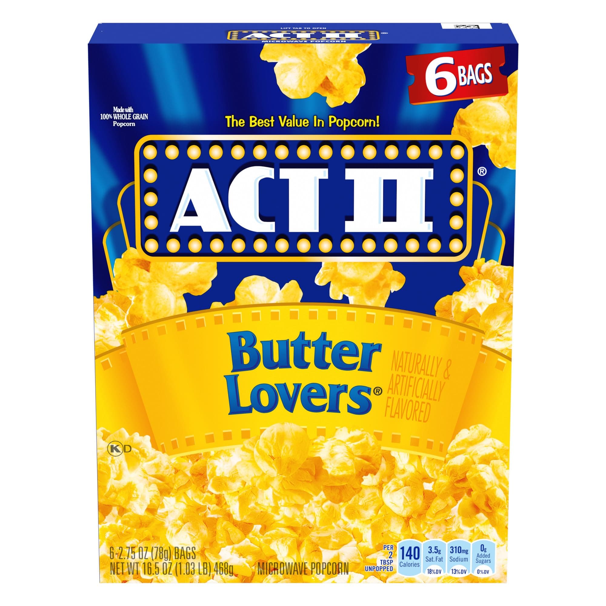 ACT II Butter Lovers Popcorn, 2.75 Oz, 6 Ct
