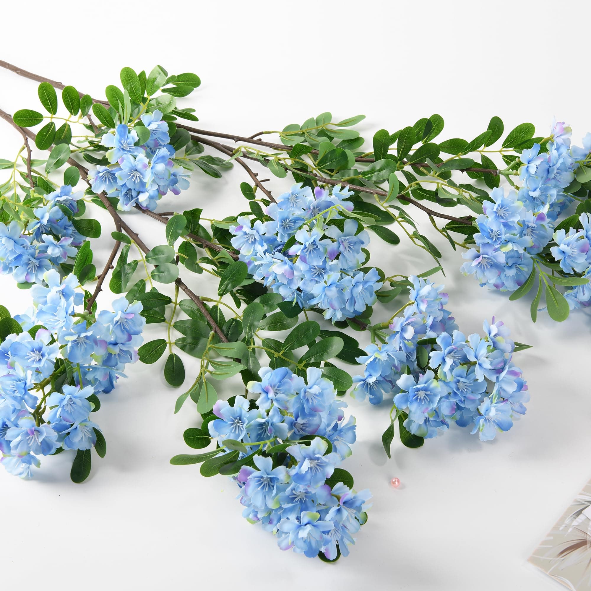 INSPRINGBlue Hydrangea Artificial Flowers,2PCS 47.24" Faux Hydrangea Flowers Bouquets with Long Stem for Home Party Decor Outdoor Wedding Table Centerpieces Decoration