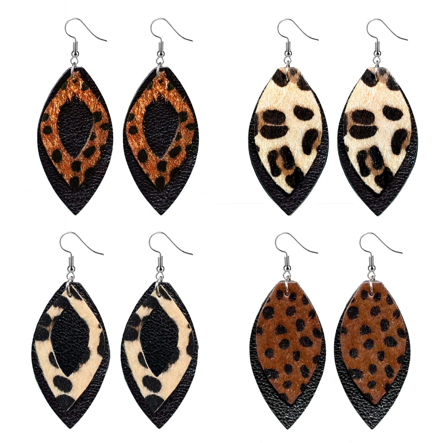 Leather Earrings Lightweight Faux Leather Leaf Earrings Teardrop Dangle Handmade Floral Leopard Print for Women