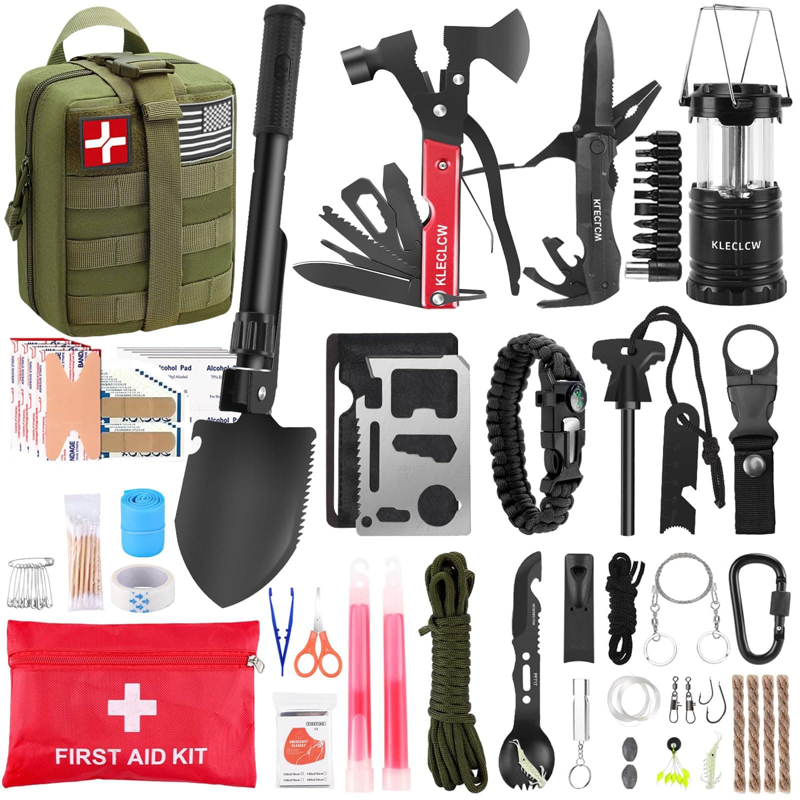 Gifts for Men Christmas Survival Kit and First Aid kit, 160 Pcs Emergency Supplies Camping Accessories with Upgraded Molle Bag for Outdoor Adventure Camping Hiking Hunting