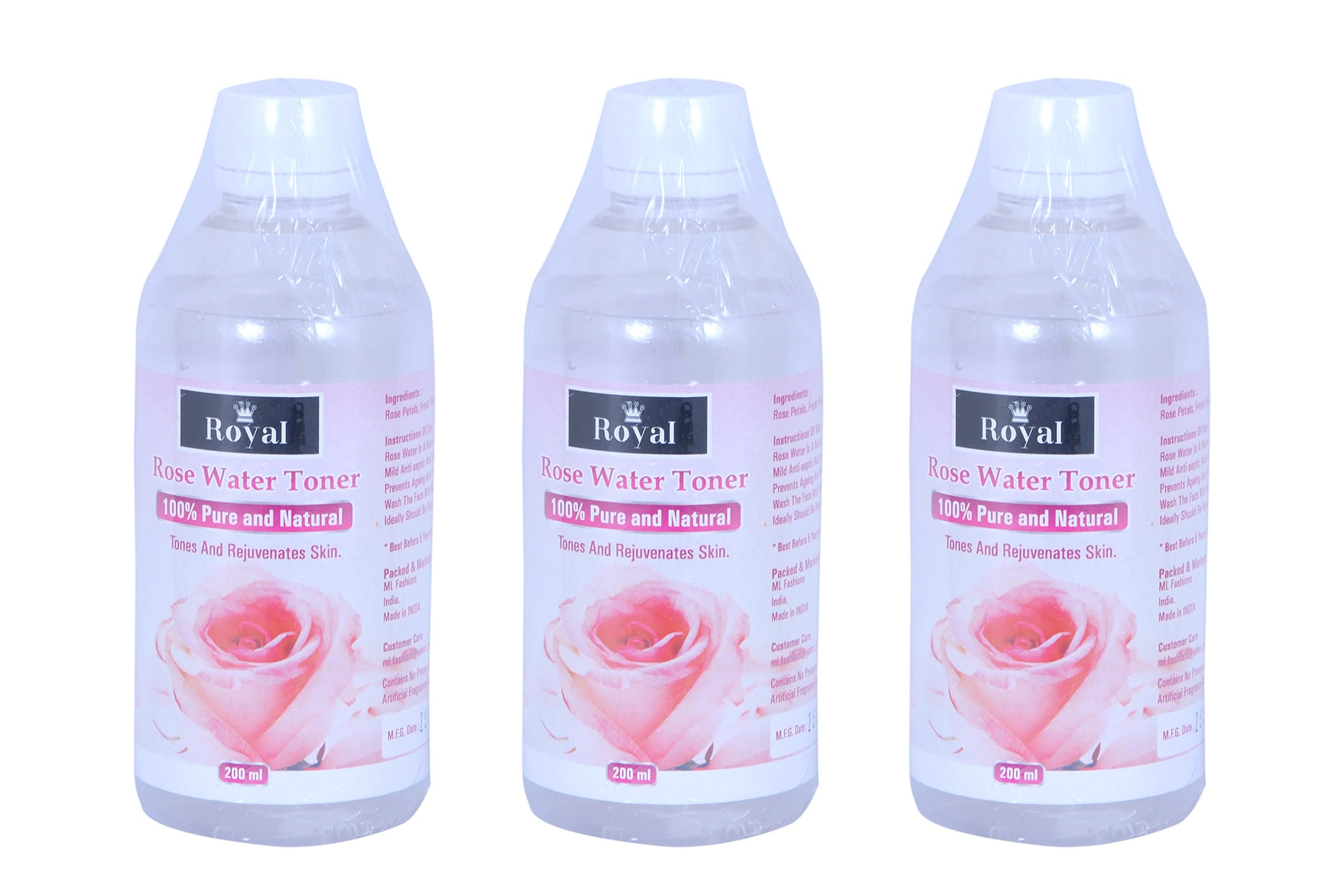 ROYAL 100% Pure Rose water for face and hair.Alcohol free make up setting hydrating rose water. (600 ml)