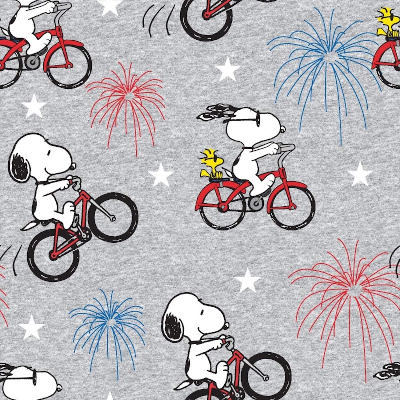 Springs Creative Patriotic Peanuts Snoopy & Woodstock Fireworks Grey Premium Quality 100% Cotton Fabric by The Yard.