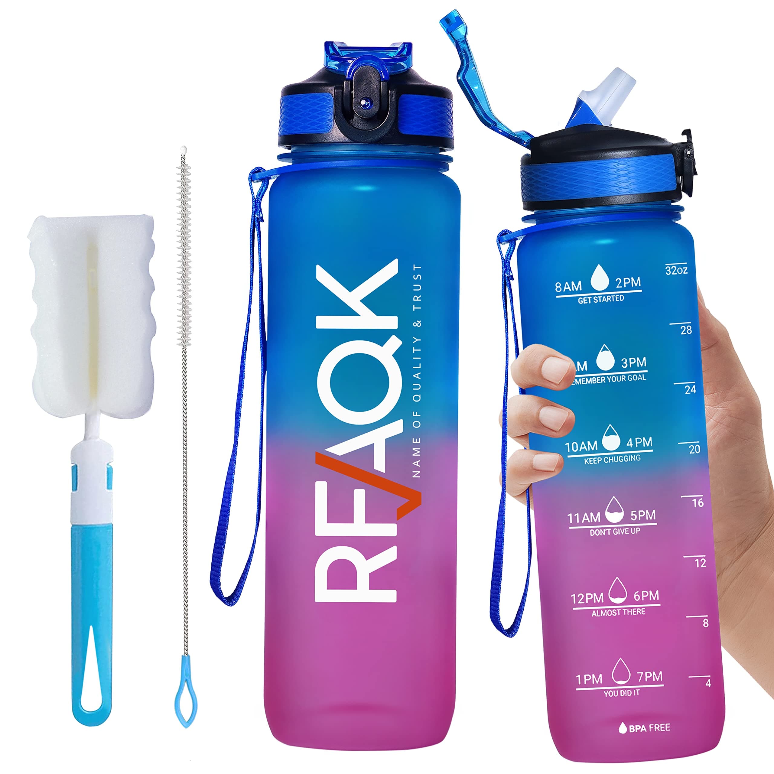 Water Bottle1l Motivational Water Bottle with Straw for Men and Girls, Leak Proof Plastic Water Bottle with Time Markers for Gym Sports and Outdoor