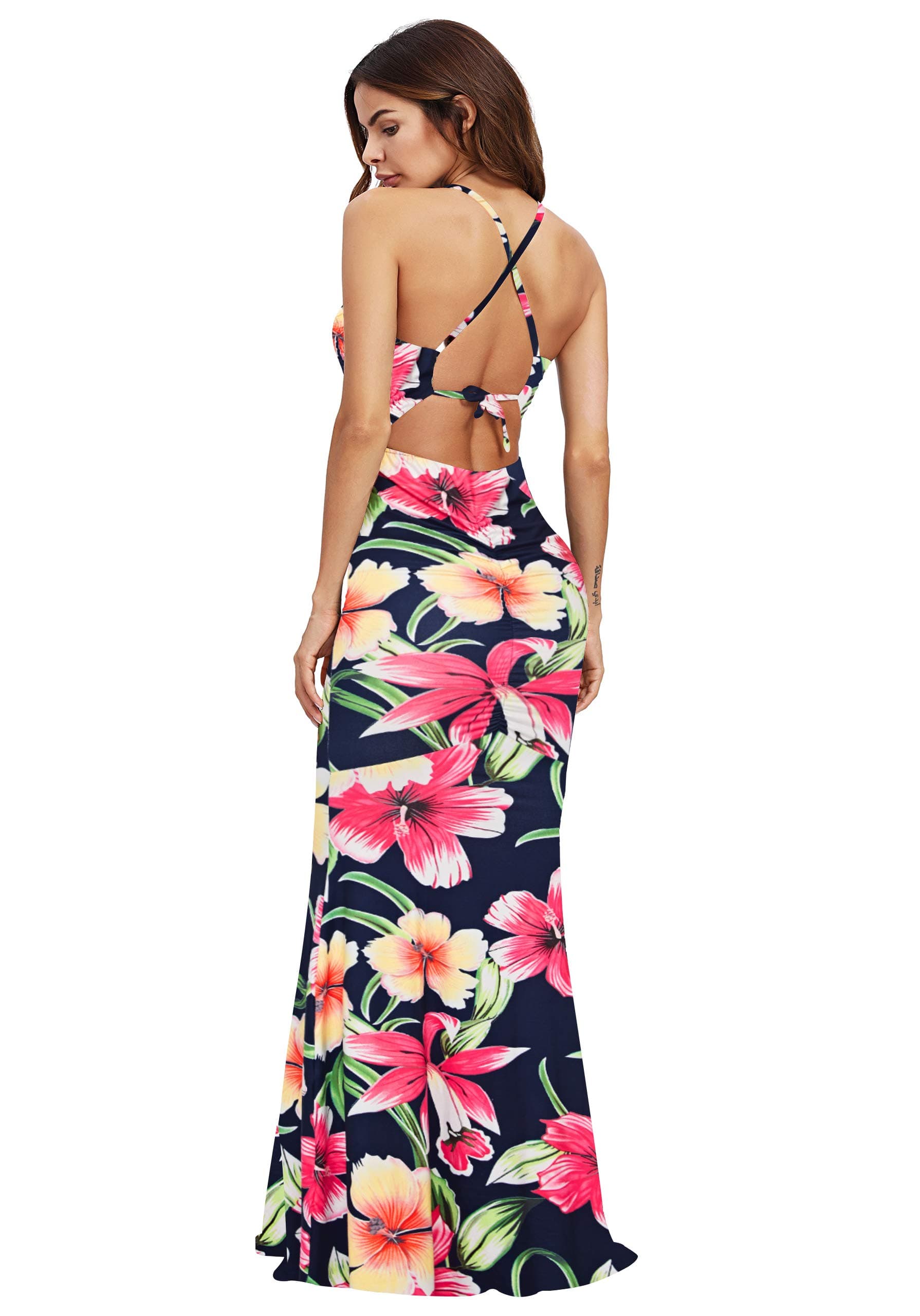 SheIn Women's Sexy Striped Bodycon Maxi Dress Strappy Backless Summer Evening Party Dresses