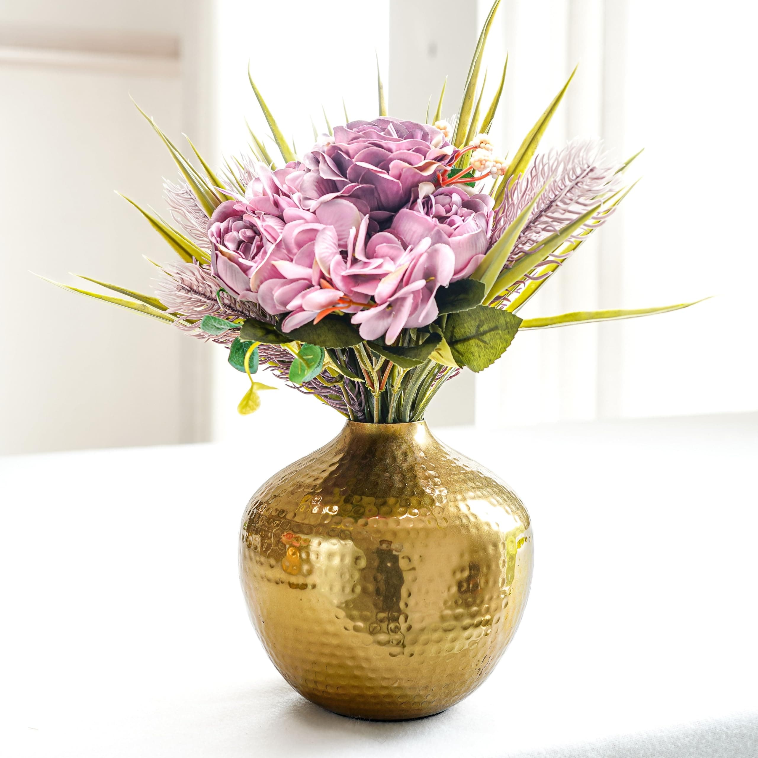 Behoma Metal Flower Vase for Home Decor | Table Decorative Item for Bedroom Living Room Office | Best Gift for Wedding Festivals Birthday | Golden Small 1PC (Flower not Included)