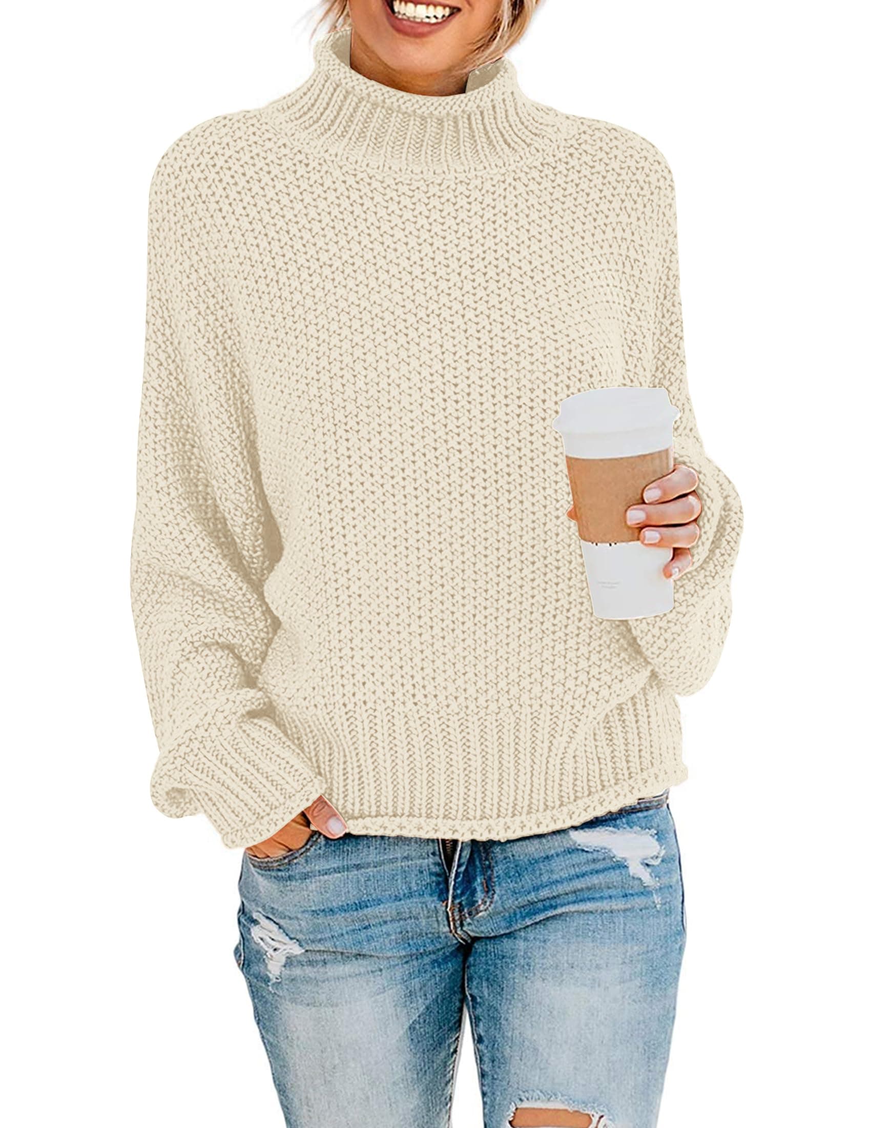 ZESICAWomen's Turtleneck Batwing Sleeve Loose Oversized Chunky Knitted Pullover Sweater Jumper Tops