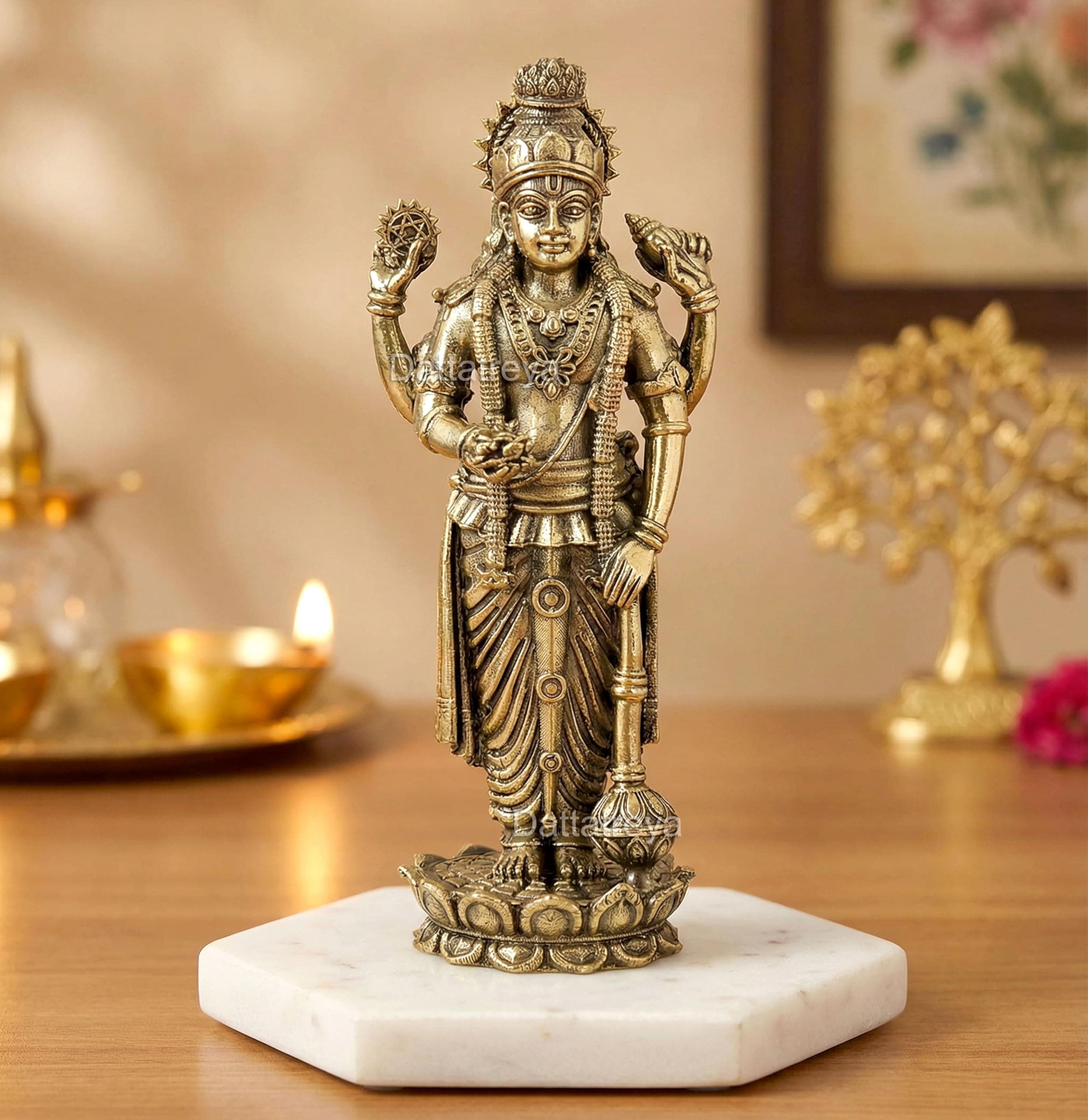 Dattatreya Fine Bronze Lord Vishnu Idol Statue for mandir Temple Showpiece, (Height 4 Inch)