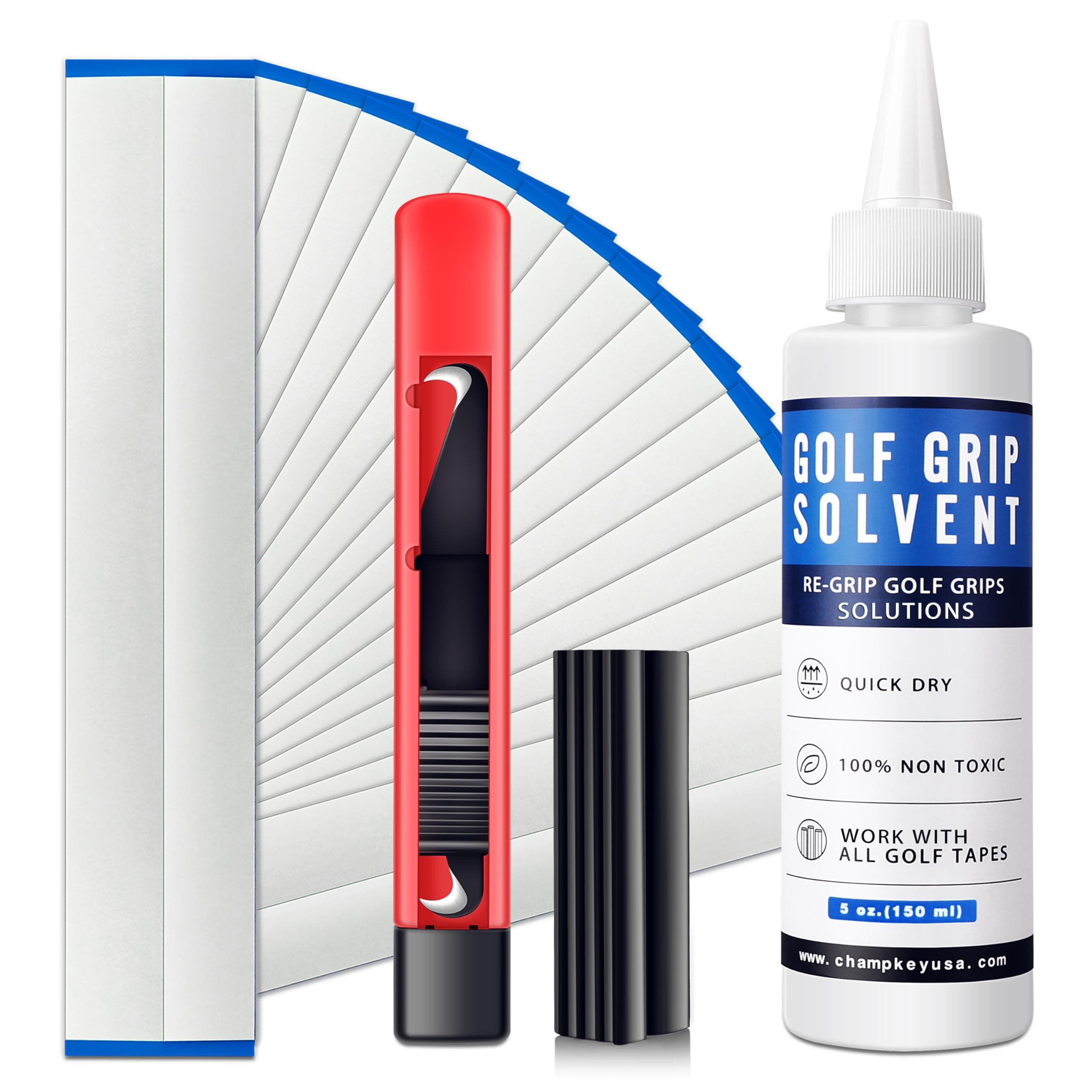 Champkey Deluxe Grip Repair Kits for Regripping Golf Clubs - Hook Knife,2" x 10" Professional Tape,5 oz Solvent,Clean Cloth and Rubber Vise Clamp (All Repair Kits)