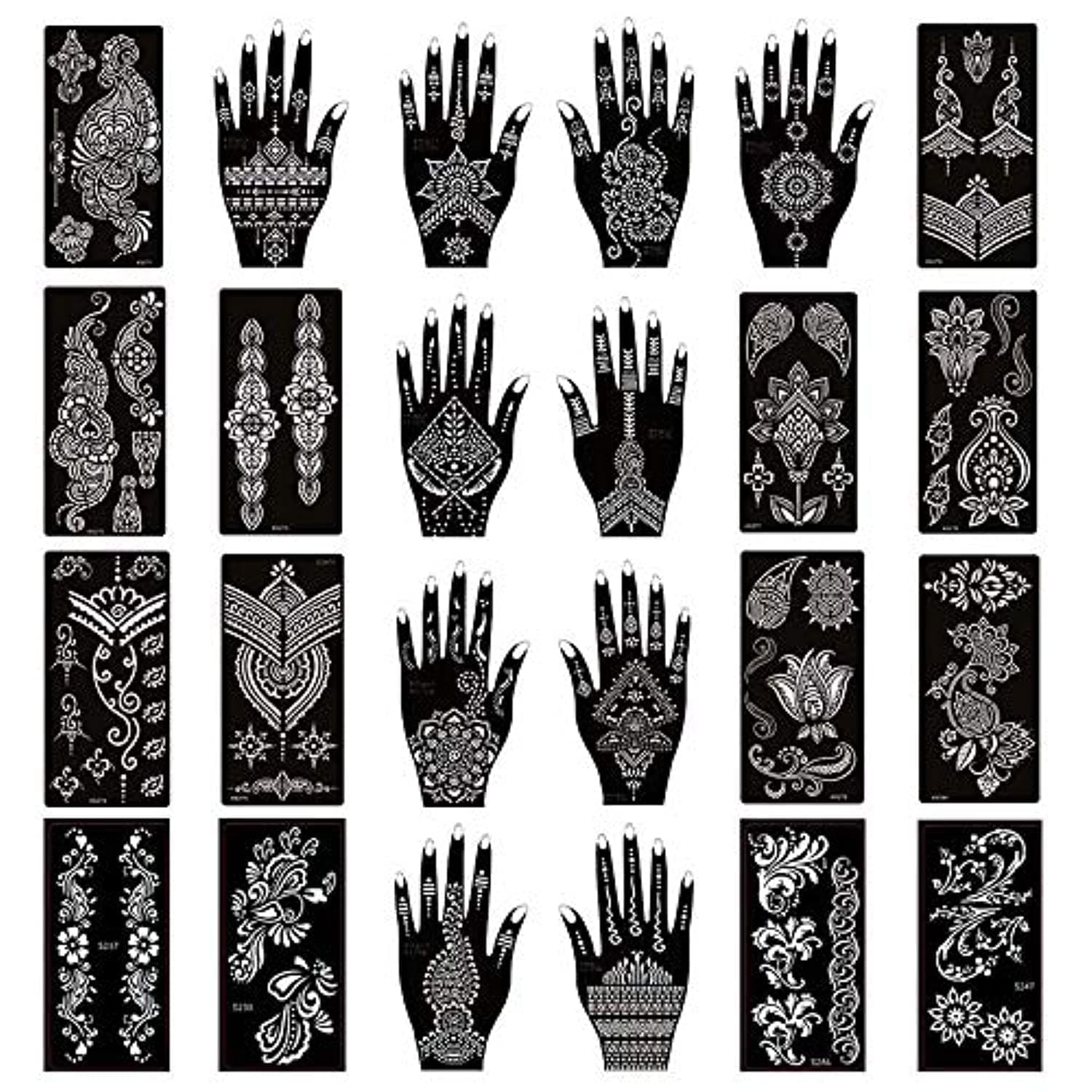 Xmasir Pack of 24 Sheets Temporary Tattoo Templates,Self-Adhesive Henna Indian Arabian Temporary Tattoo Sticker for Body Paint