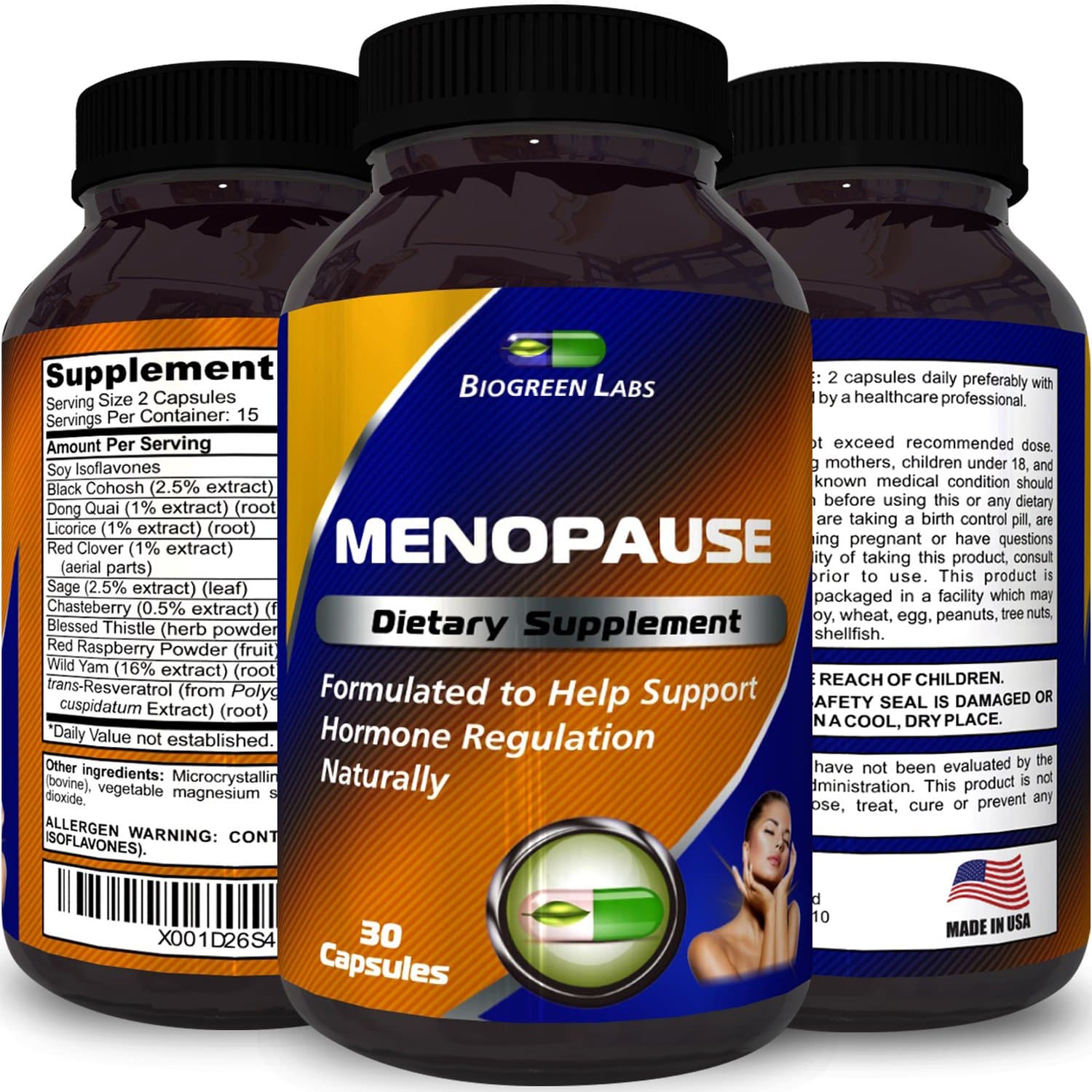 Menopause Relief Pills - Helps Relieve Hot Flashes + Night Sweats + Mood Swings - Natural Menopause Support - Can Restore Hormone Balance - Contains Sage + Black Cohosh + Red Clover - Biogreen Labs