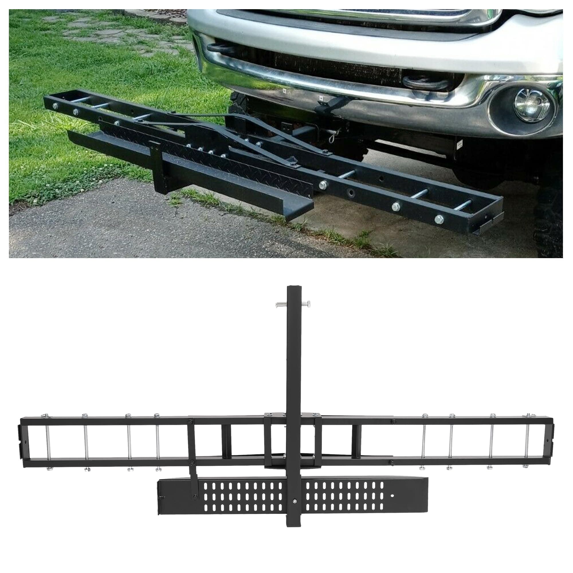 ECOTRIC 500LBS Motorcycle Trailer Hitch Carrier Scooter Dirt Bike Hauler Hitch Mount Rack with Loading Ramp Locking Device Heavy Duty Steel Motorcycle Rack for Hitch Fits 2" Receiver