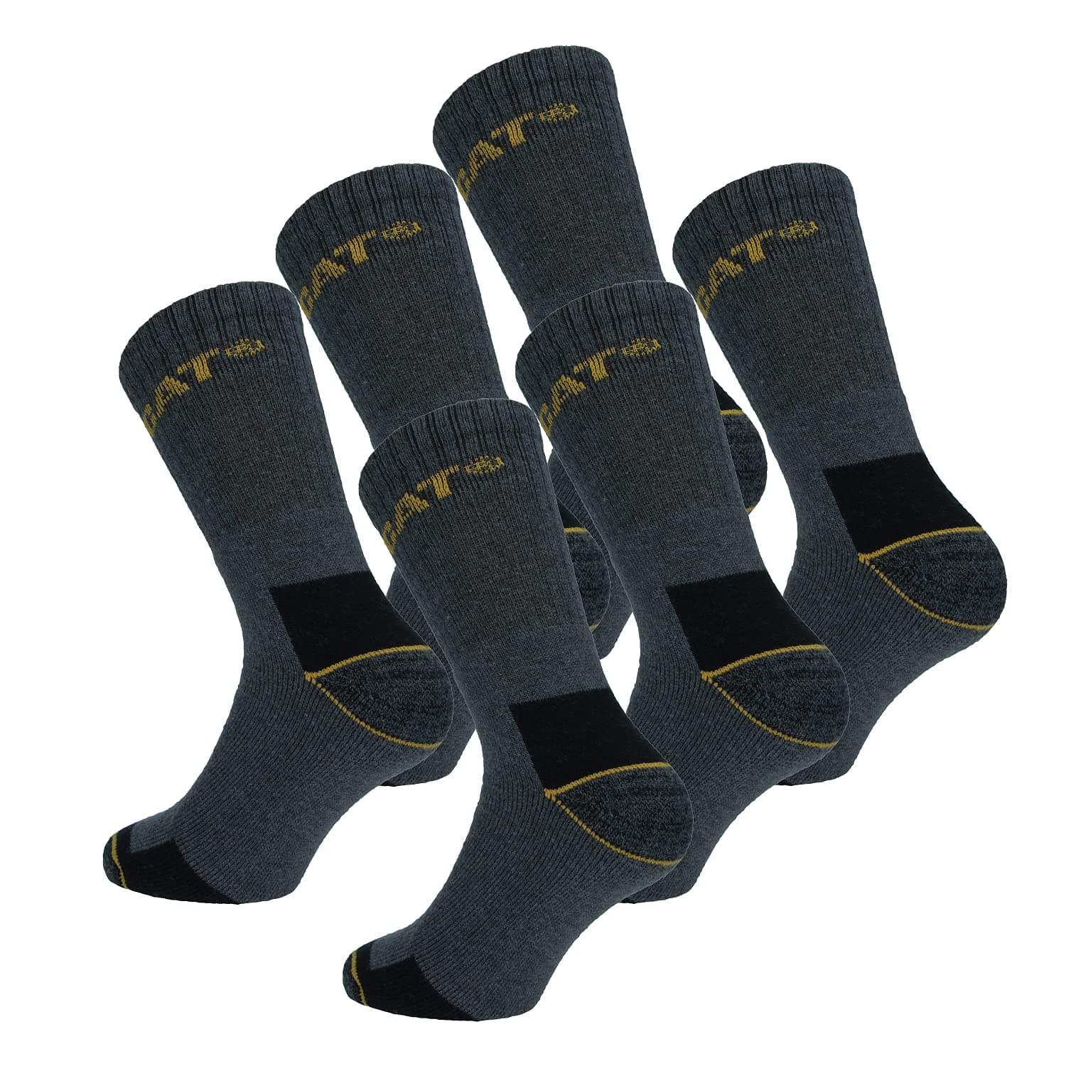 CAT Caterpillar Work Socks Men Heavy Duty - Reinforced Heel Toe - Terry Cotton - Pack of 6 Pairs