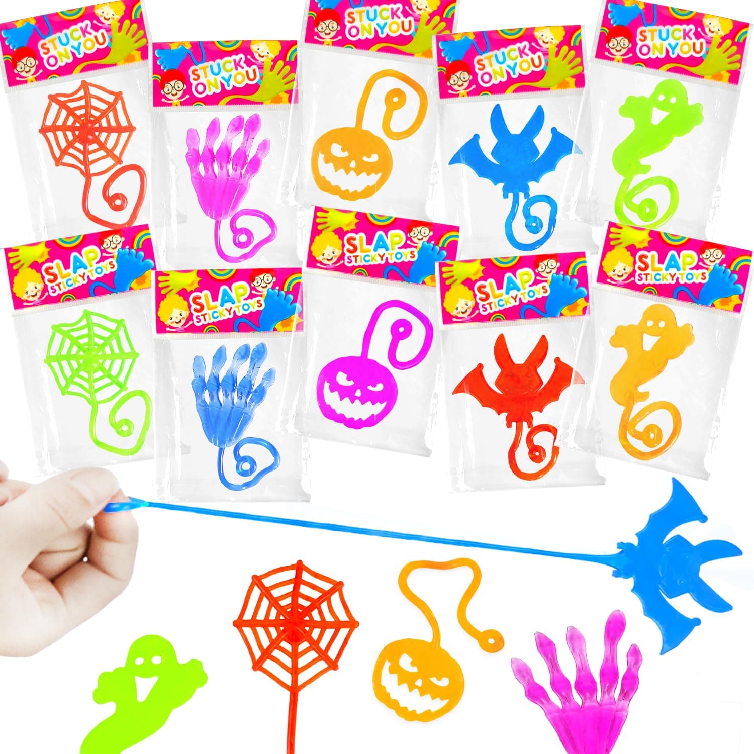 Halloween Toys Gifts Bulk for Kids 100PCS, Sticky Hands Treats Non Candy Party Favors for Toddlers, Bulk Halloween Birthday Basket Goody Bag Stuffer Fillers Classroom Prizes Giveaways Handouts Ideas