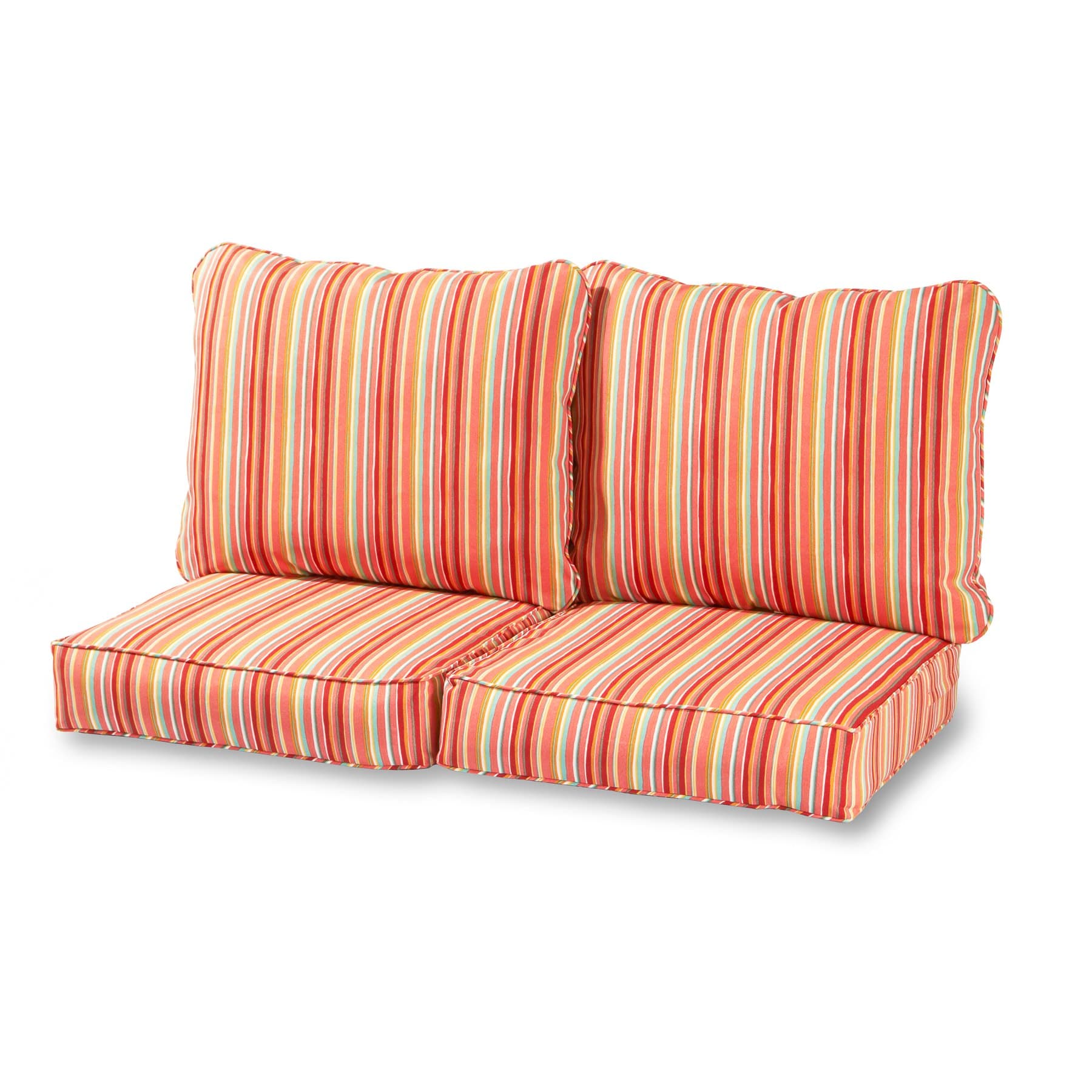 Greendale Home Fashions Deep Seat Loveseat Cushion Set in Coastal Stripe, Watermelon