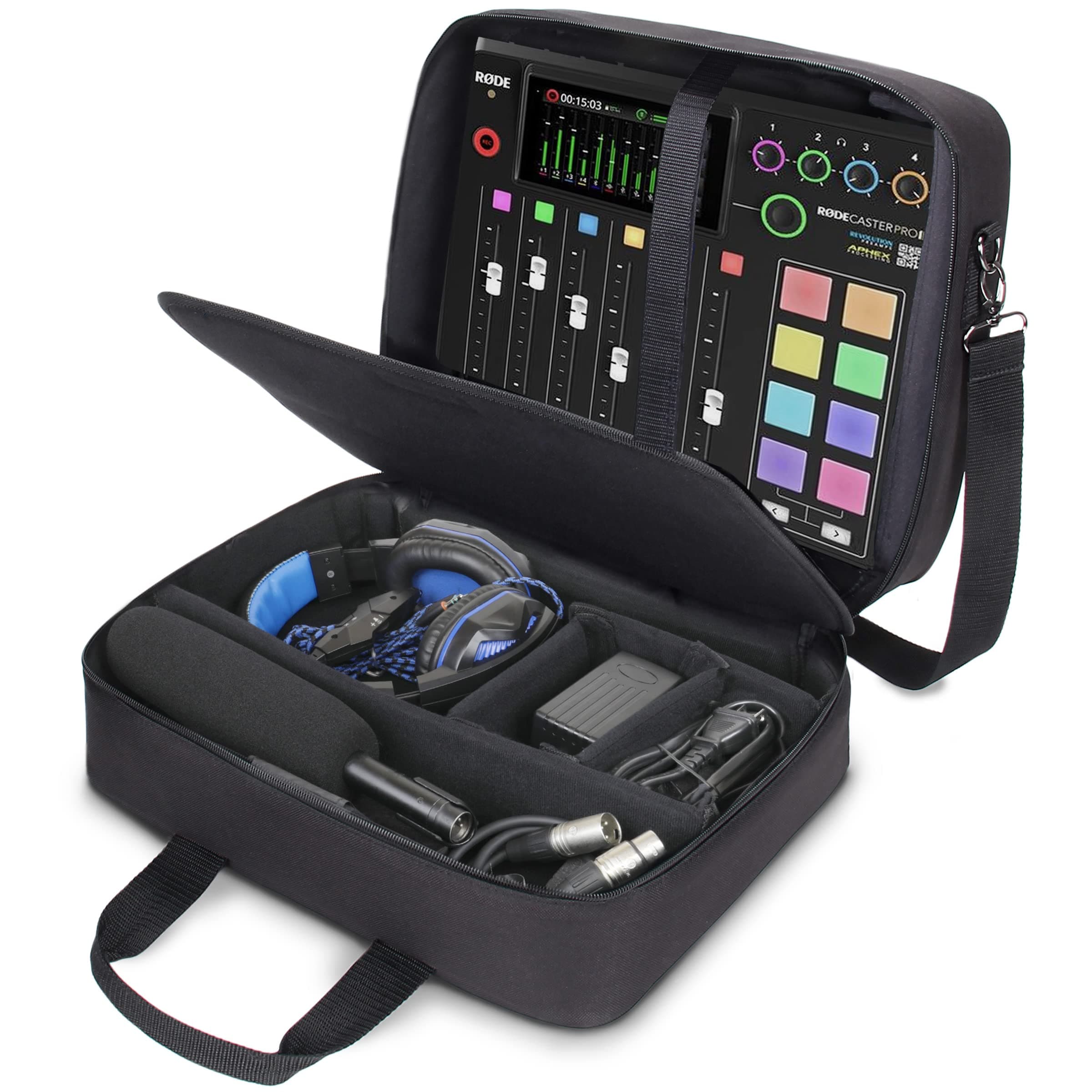 Audio Mixer Case - Podcast Mixer Travel Case with Scratch-Resistant Interior & Customizable Storage - Compatible with RODECaster Pro, RODECaster Pro II, RC Duo & More Audio Equipment (Black)