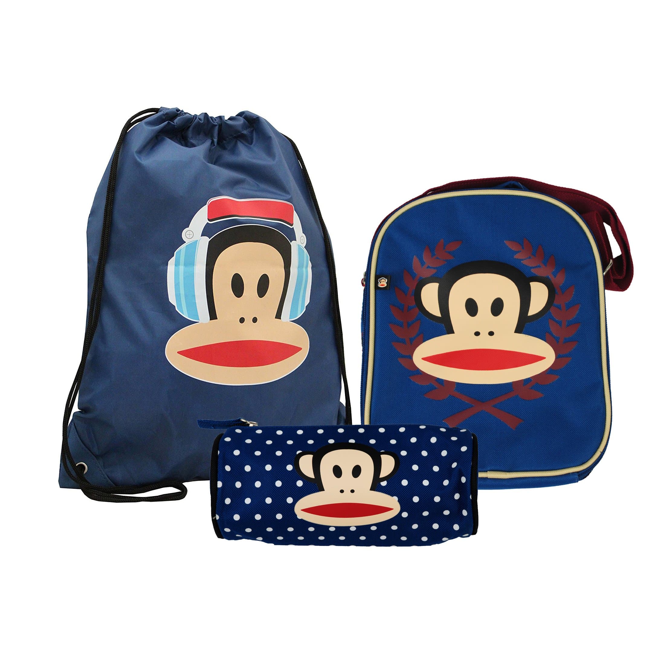 Paul Frank® Julius Monkey Headphones Gym PE Bag, Monkey Crest Lunch Bag & Pencil Case Set (Set of 3)