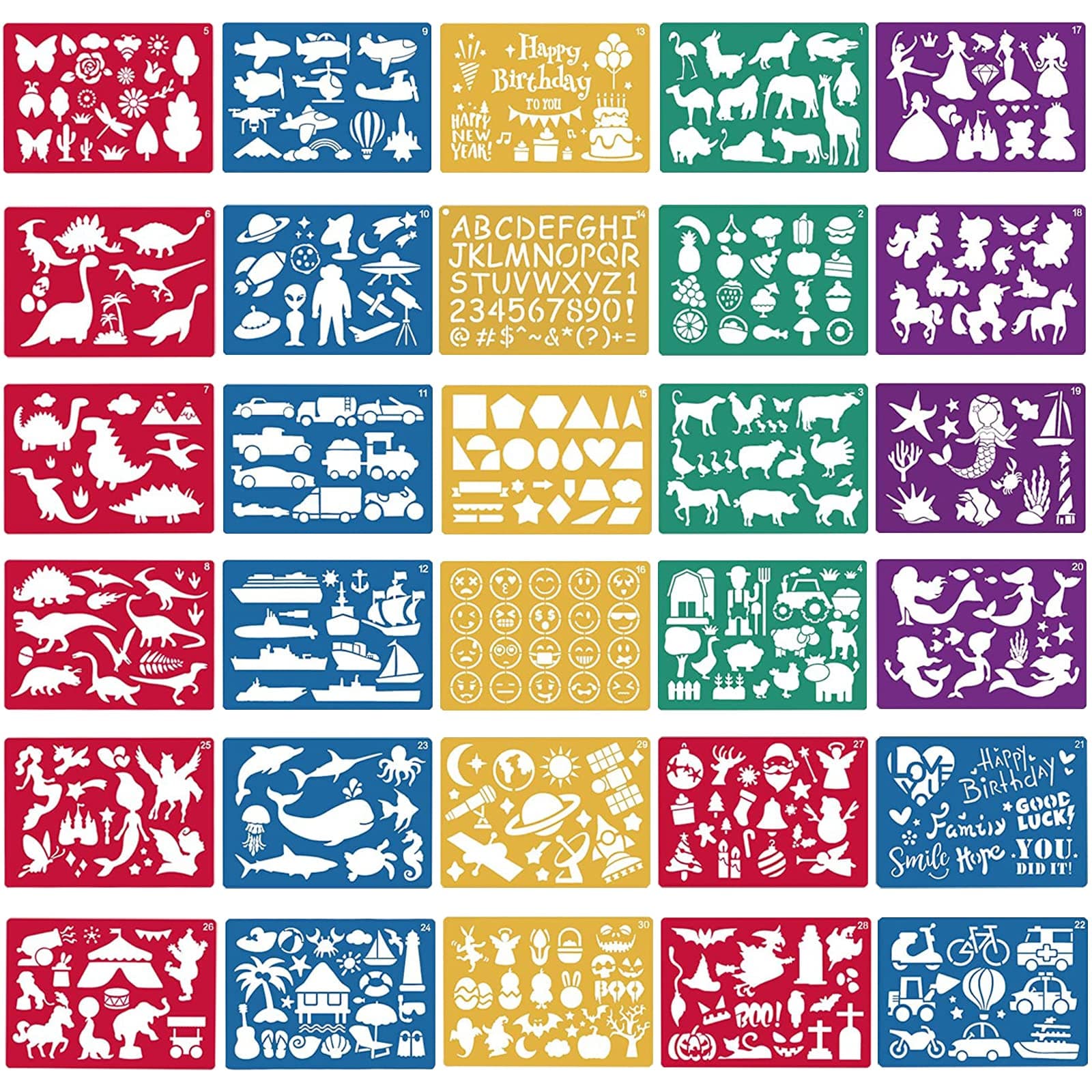 30 Pieces Drawing Stencils Set for Kids, Plastic Drawing Painting Stencil Templates for Kids Crafts School Art Projects, Journal Stencil with 400+ Images