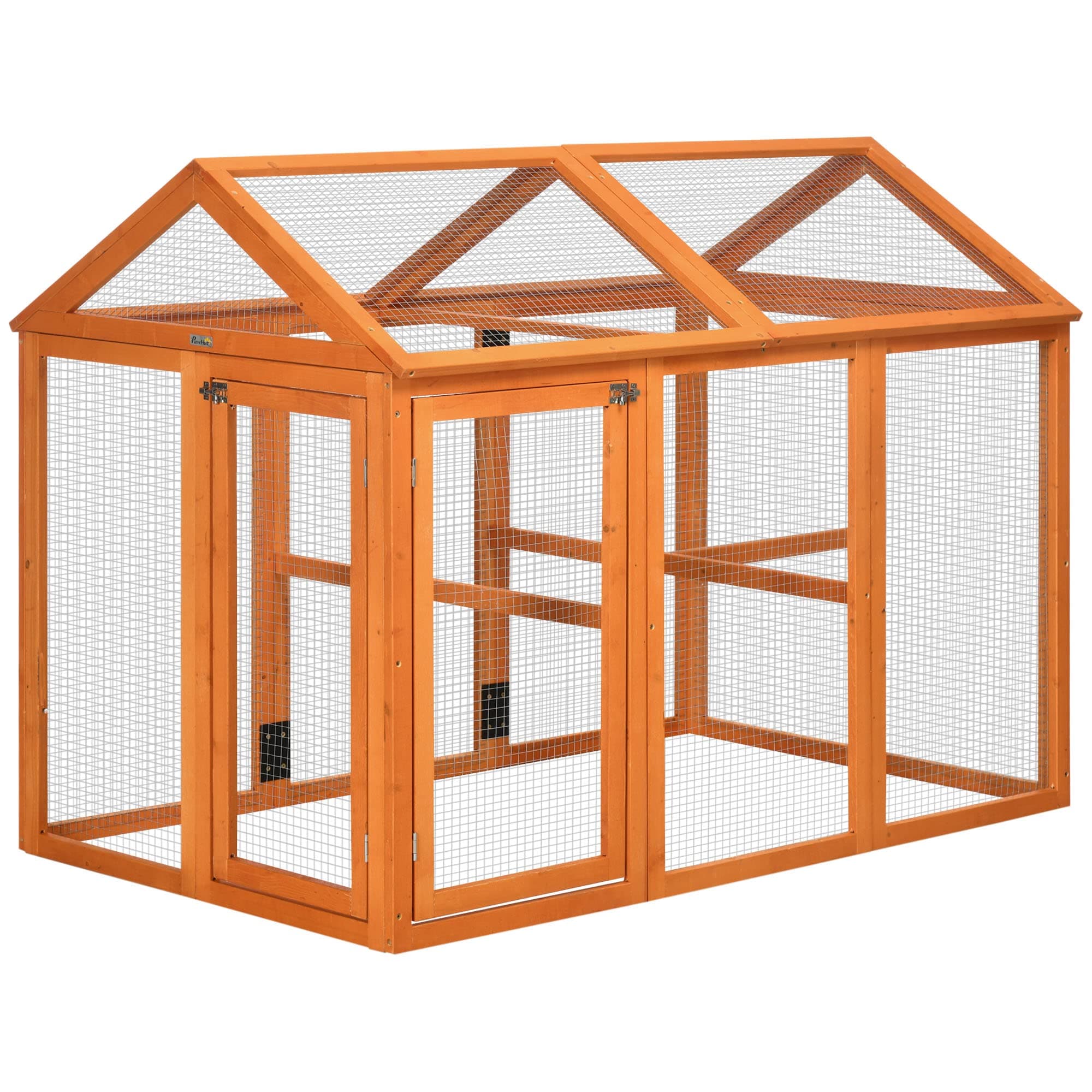 PawHut Large Chicken Run, Wooden Chicken Coop, Pet Playpen w/Combinable Design - Orange