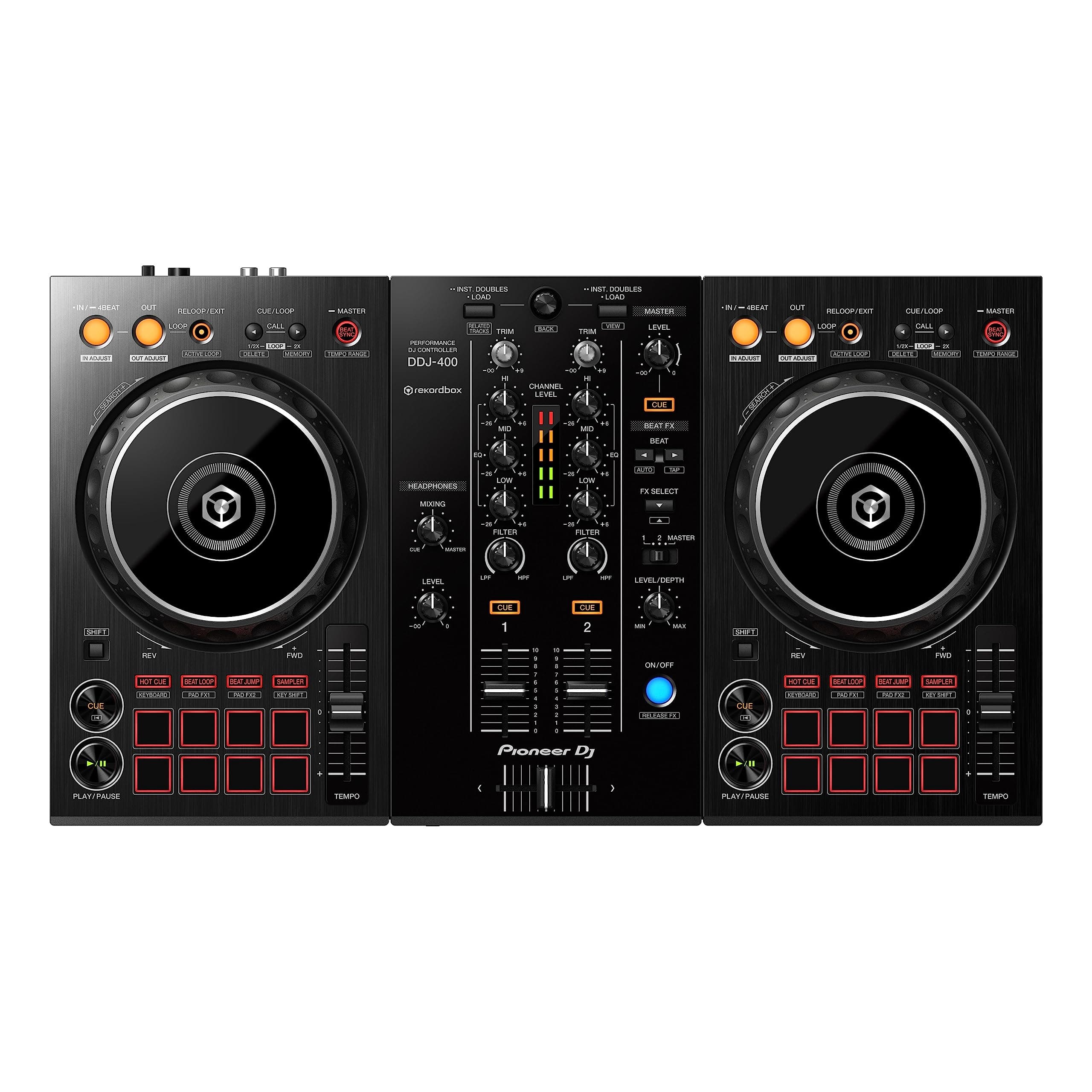 Pioneer DJ DDJ-400 - 2-deck Digital DJ Controller for rekordbox dj Software (Included), with 16 Performance Pads and 2-channel USB Interface, Black