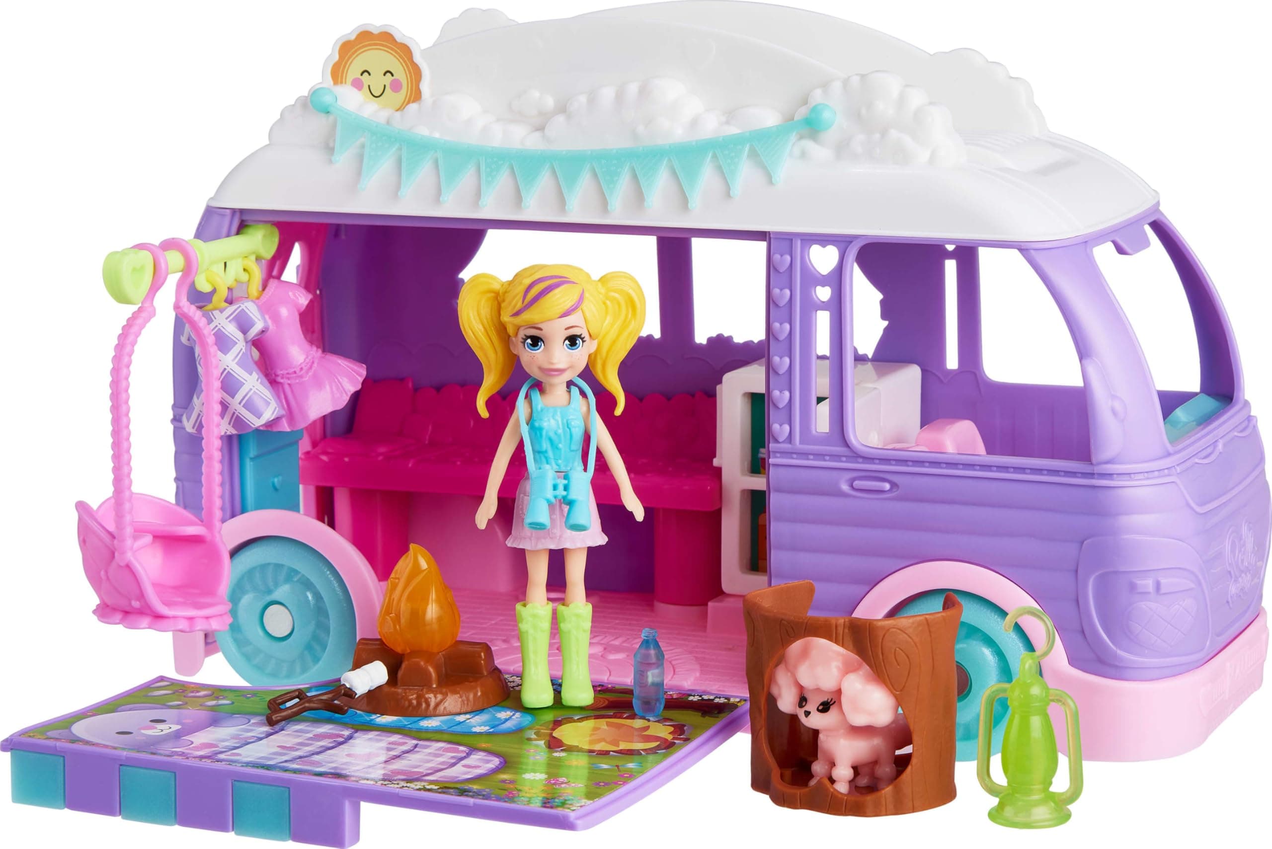 Doll & Pet Playset, Travel Toy with Camping & Food Accessories, Glamping Camper Van (Amazon Exclusive)