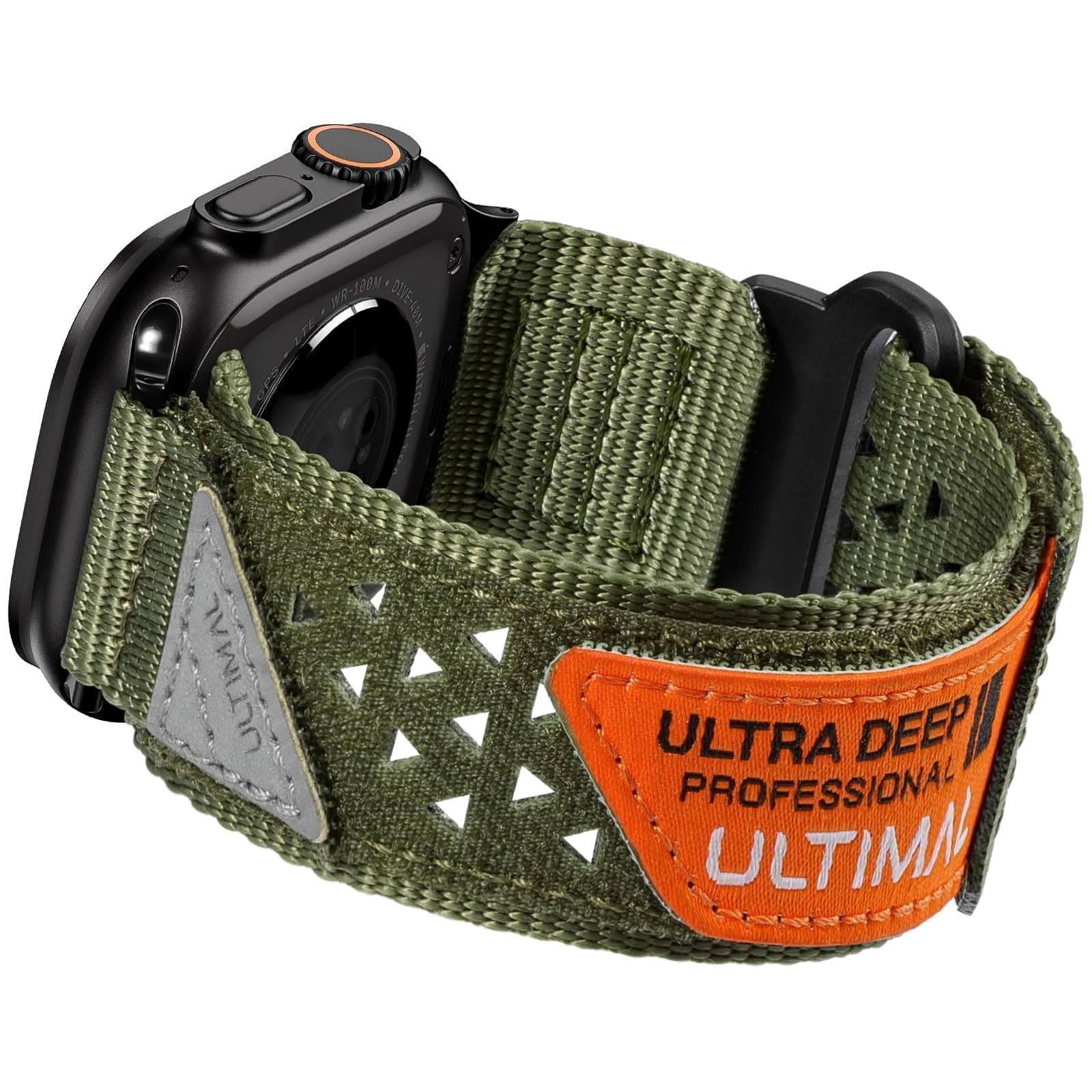 ULTIMAL Nylon Band for Apple Watch Ultra3/2/1 49mm iWatch Bands Men, Tough Breathable Nylon Sports Stars-Stripes Flag Wristbands Strap, Hollow Out Design for Apple Watch (Military Green)