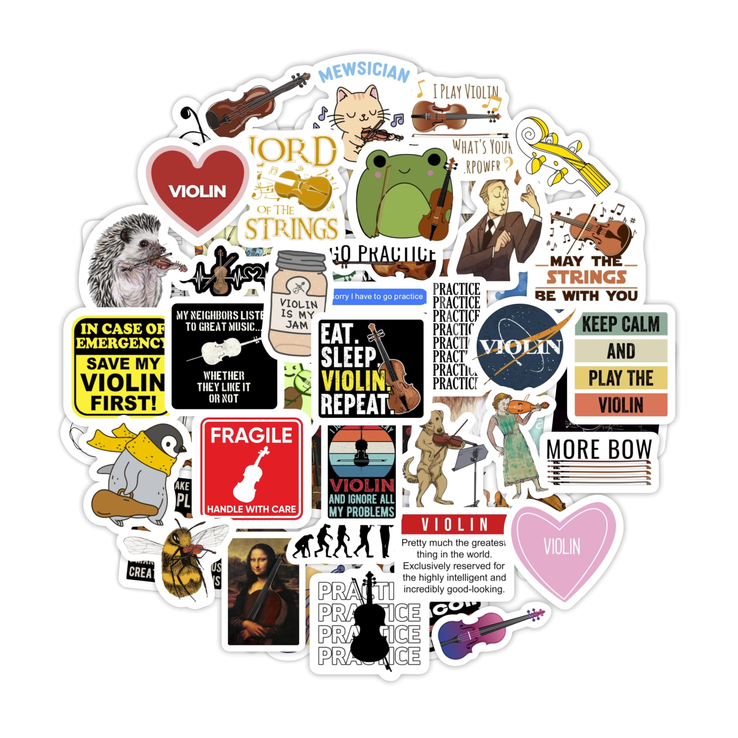 BulbaCraft 100Pcs Violin Stickers for Water Bottle and Laptop - Violin Party Supplies & Decorations, Waterproof Vinyl Decals, Music and Instrument Stickers, Gifts for Women & Men