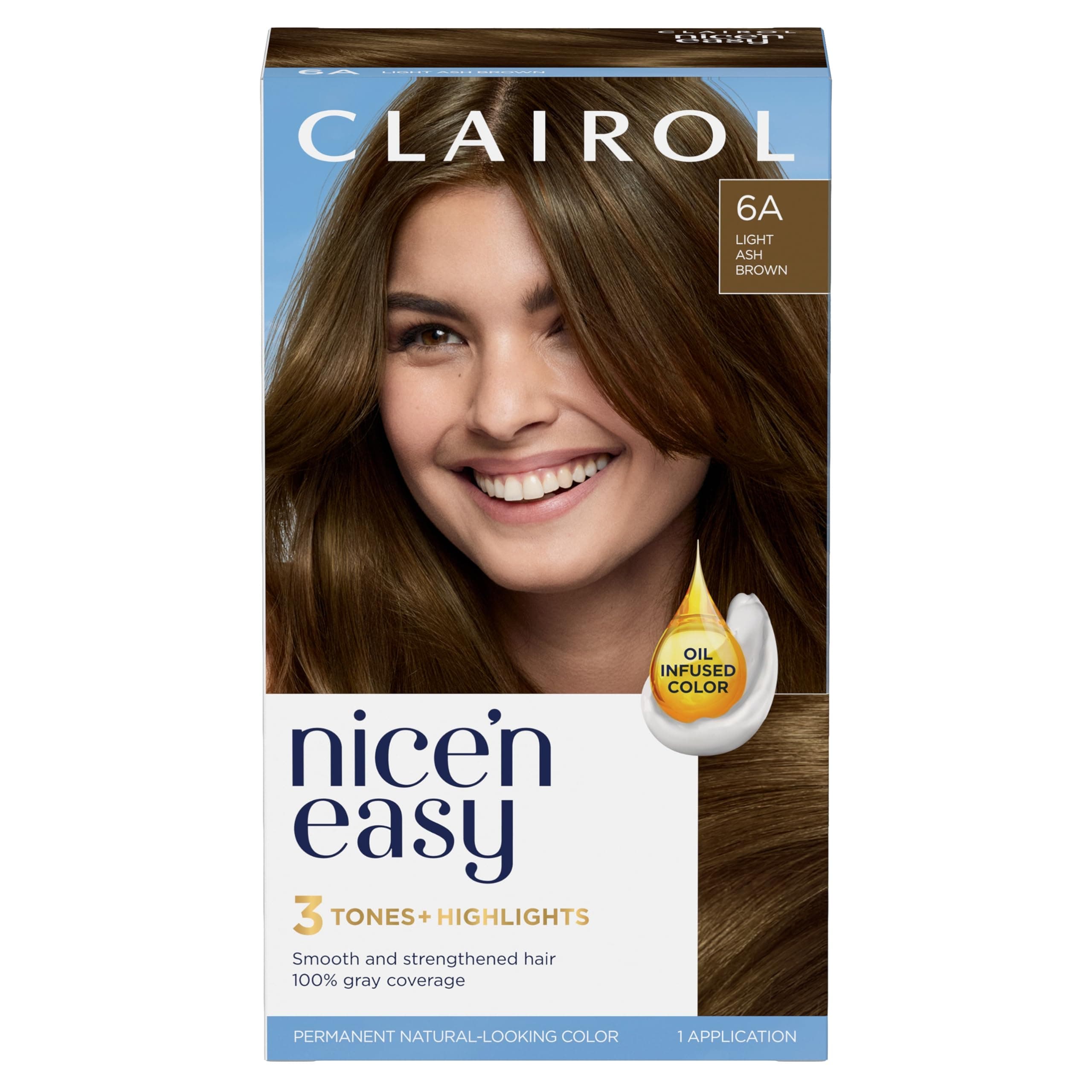 Nice'n Easy Permanent Hair Dye, 6A Light Ash Brown Hair Color, Pack of 1