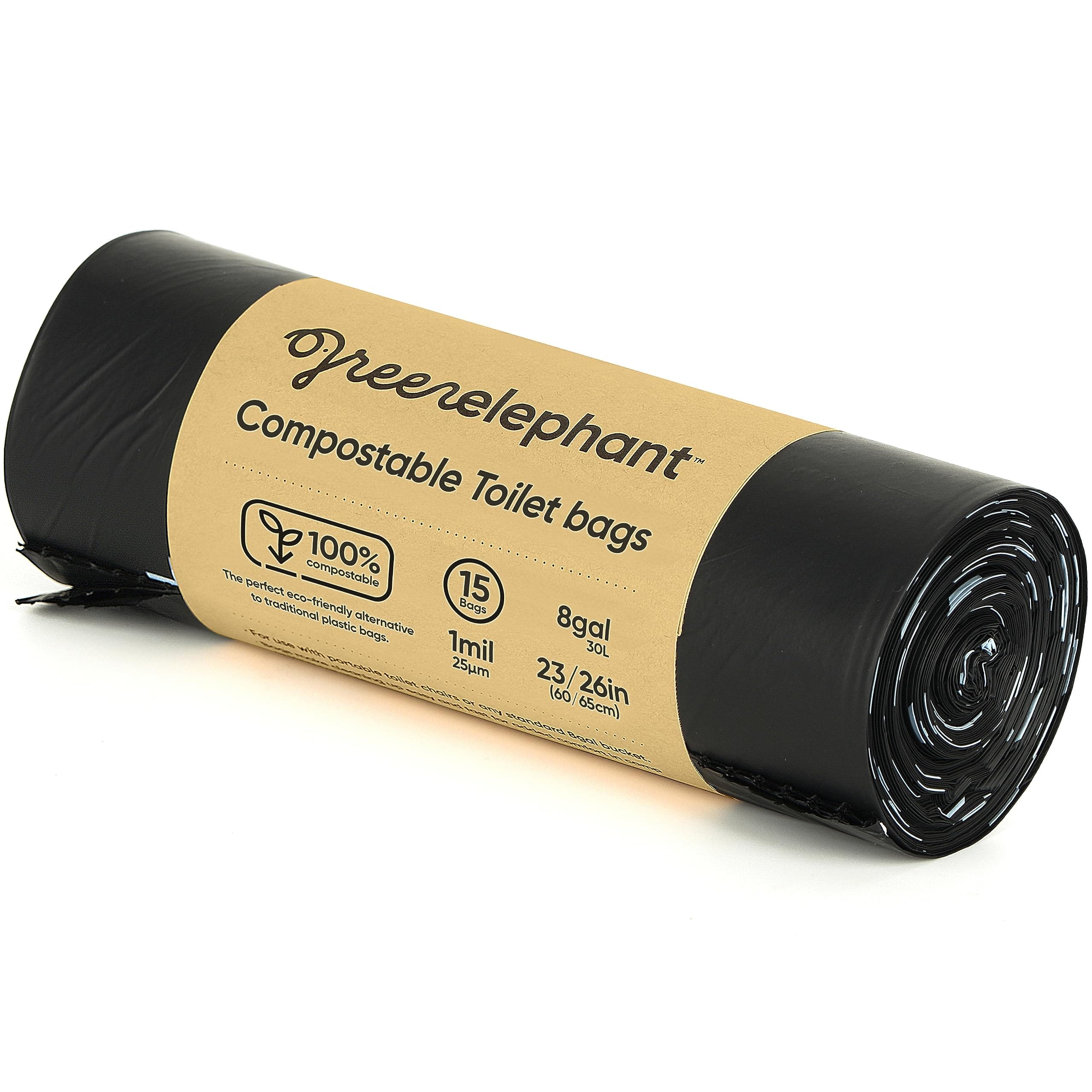 Green Elephant Portable Waste Bags – Camping Potty Liners, Biodegradable Sanitary Bags for 5 Gallon Bucket, Outdoor Use, 15 Count, 8 Gal (1 Pack)