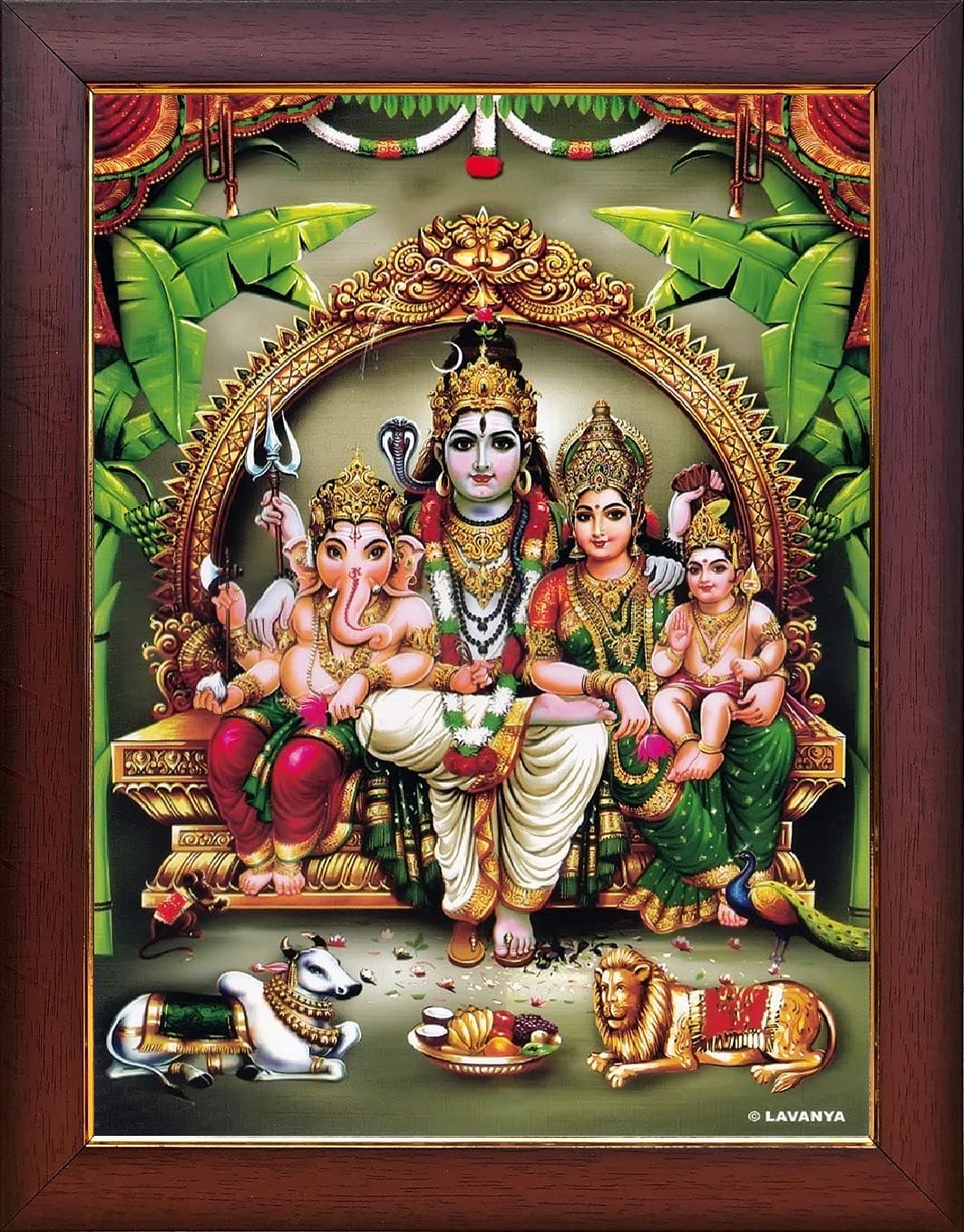 Garuda Photos - God Sri Shiva Parvati with Ganesha and Subramaniya Swamy (Siva - Parvathi Family) Photo Frame (Small 9 X 7 Inch)