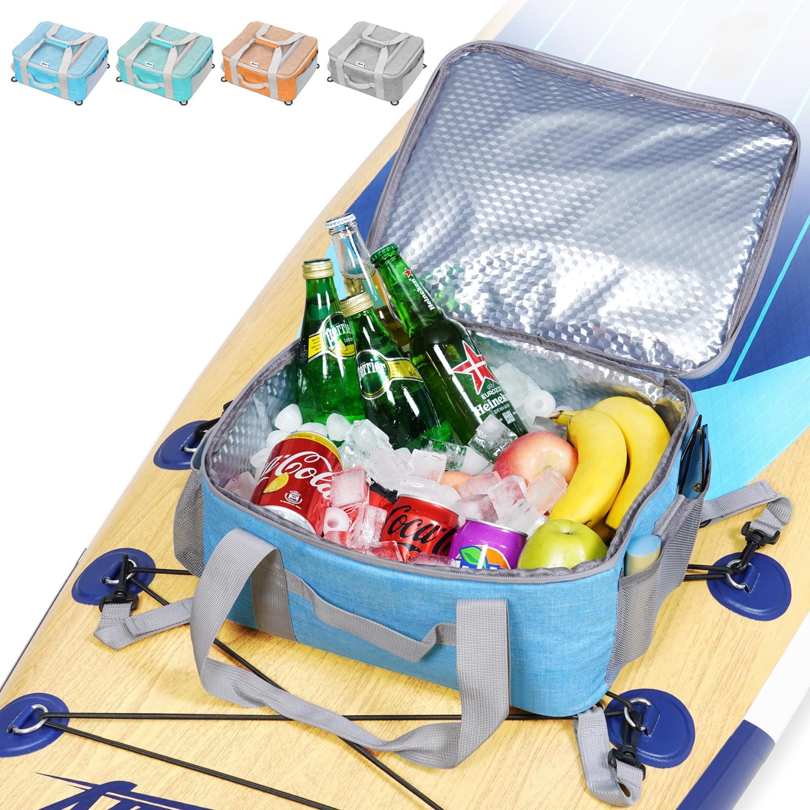 Uboway Paddle Board Cooler Bag, Waterproof Portable Deck Bag with Top Mesh Pocket, 12 Can Surf Insulated Kayak Cooler Bag with Side Pouches for Water Bottles, Storage Bag SUP Accessory for Travel