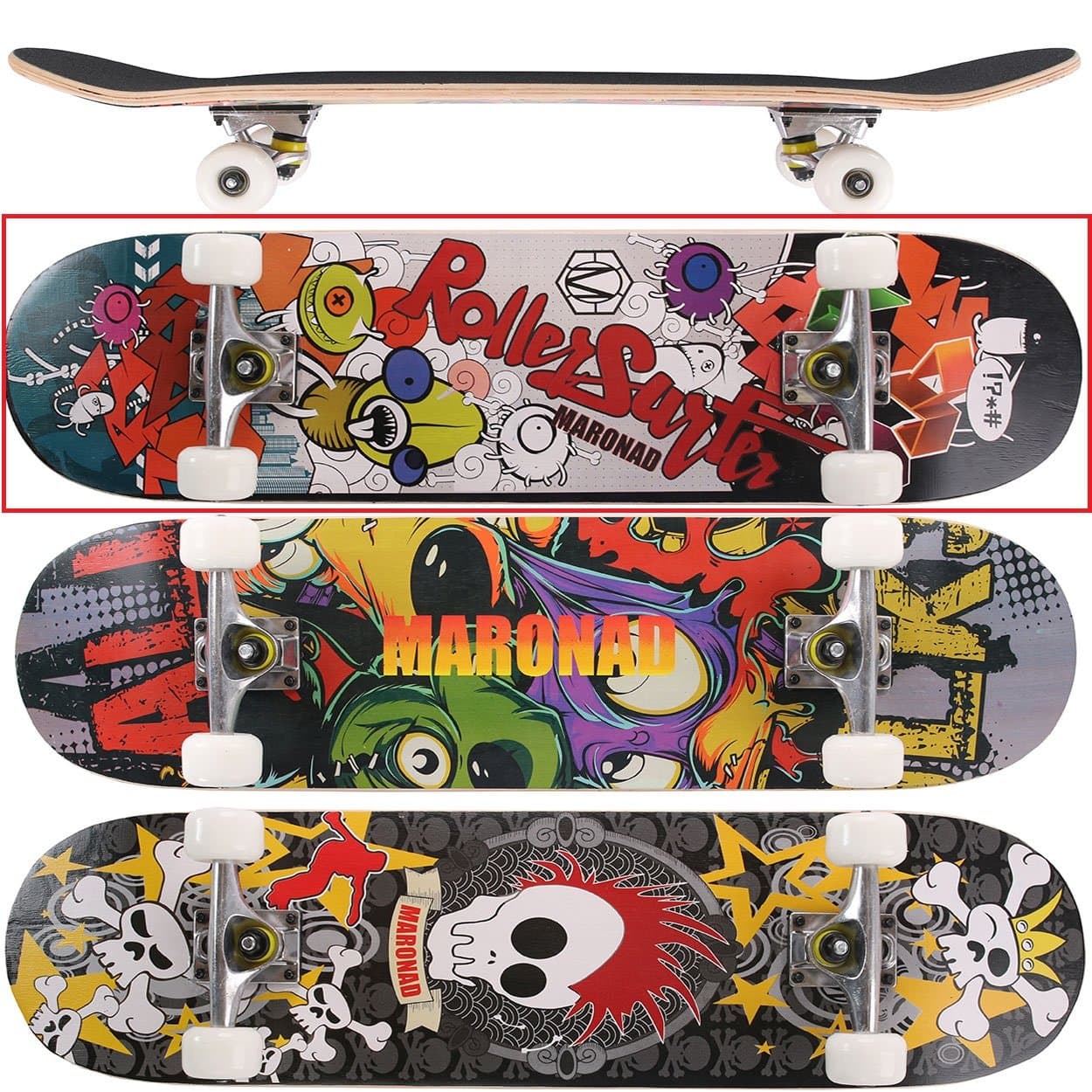 [Maronad GCP]® Skateboard ABEC-7 Bearings 80A PU Wheels, 9-Ply Maple Wood 31x8 inch (79x20 cm)