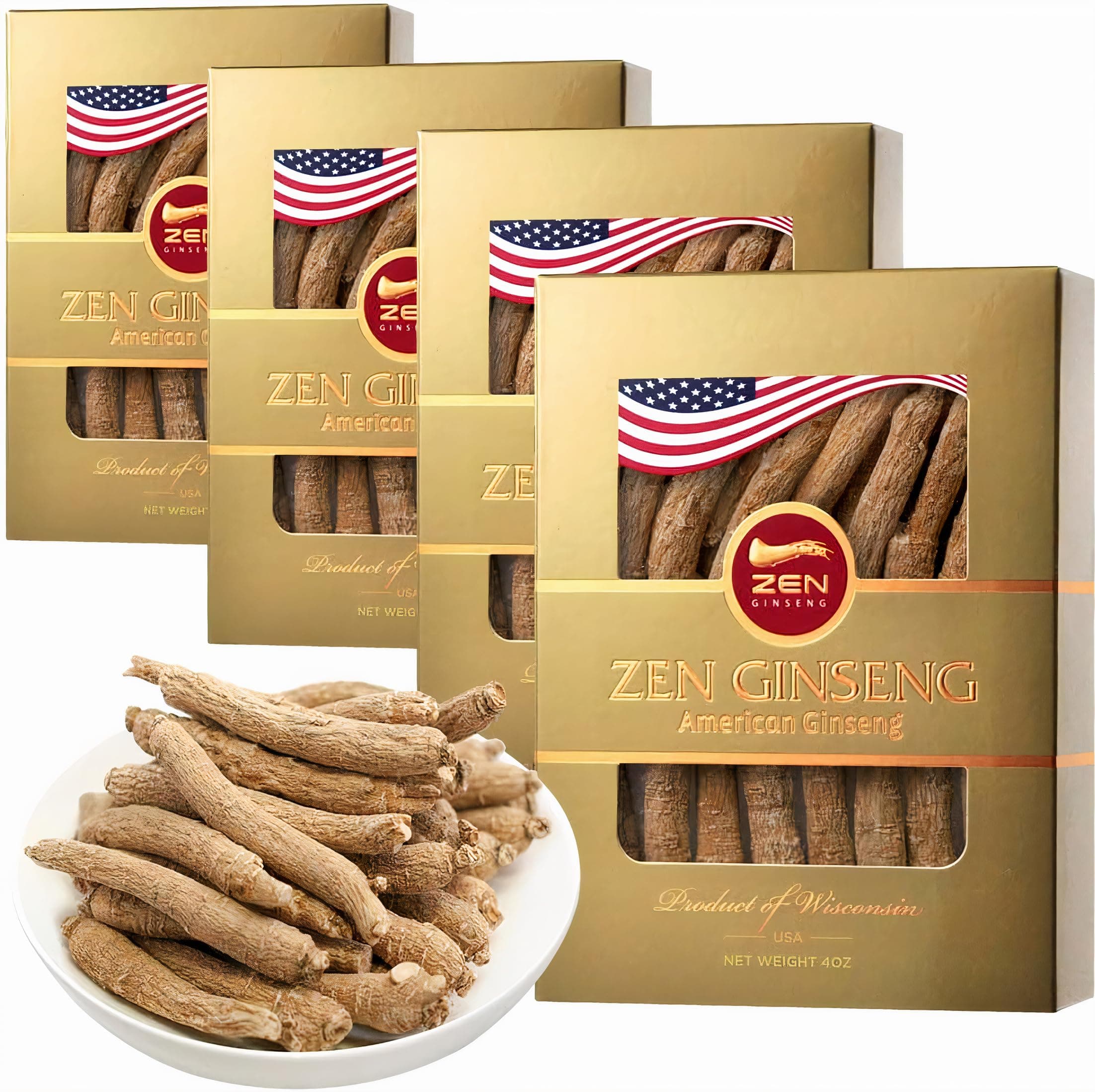 4 Boxes of American Wisconsin Ginseng — Small Long Root 西洋参/花旗参 Premium Quality Panax Ginseng. Boosts Body Immunity, Energy for Men & Women (16oz)