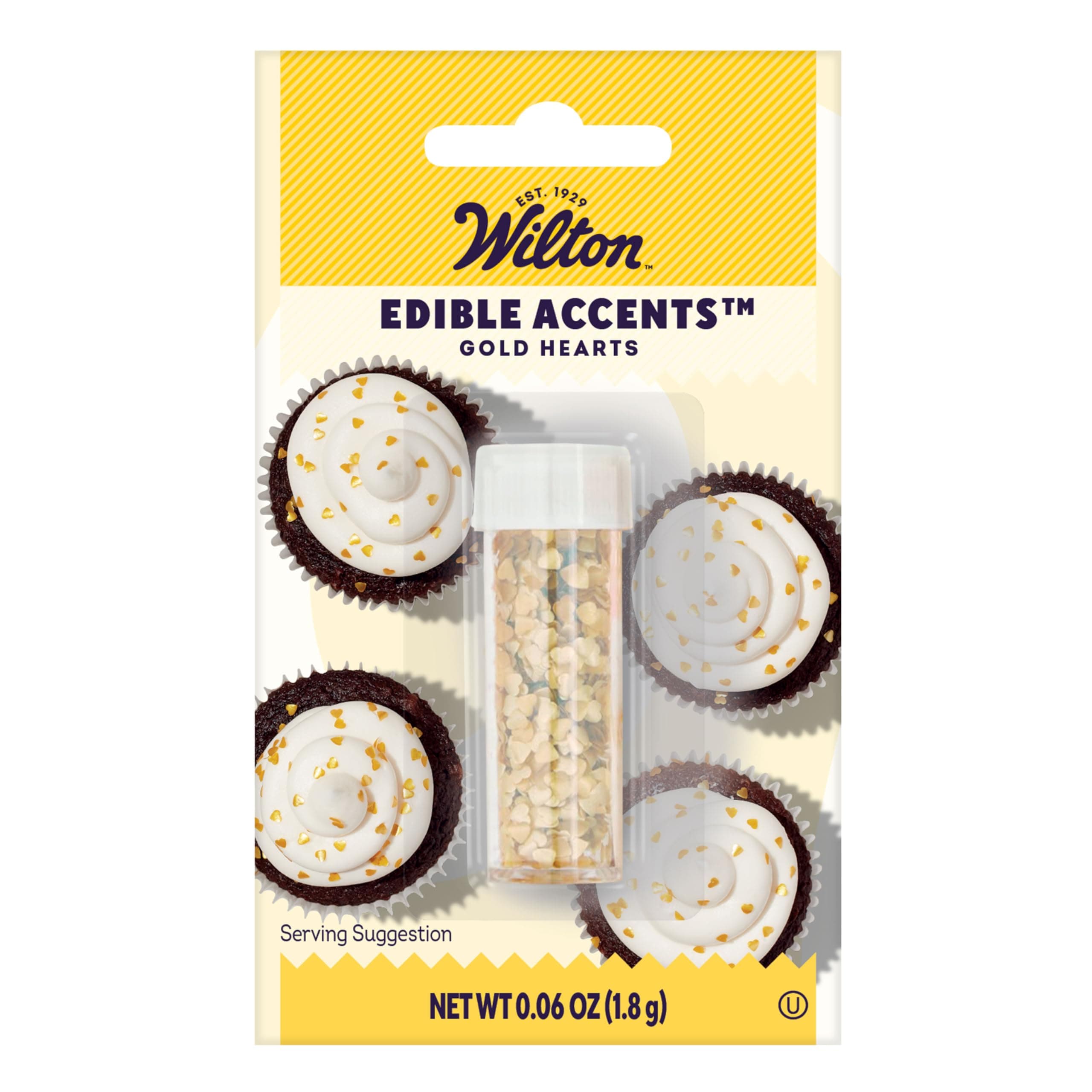 Wilton Heart Edible Accents, Shimmering Gold Cake Decorations for Cupcakes, Cookies & Desserts, 0.06 oz, Gold