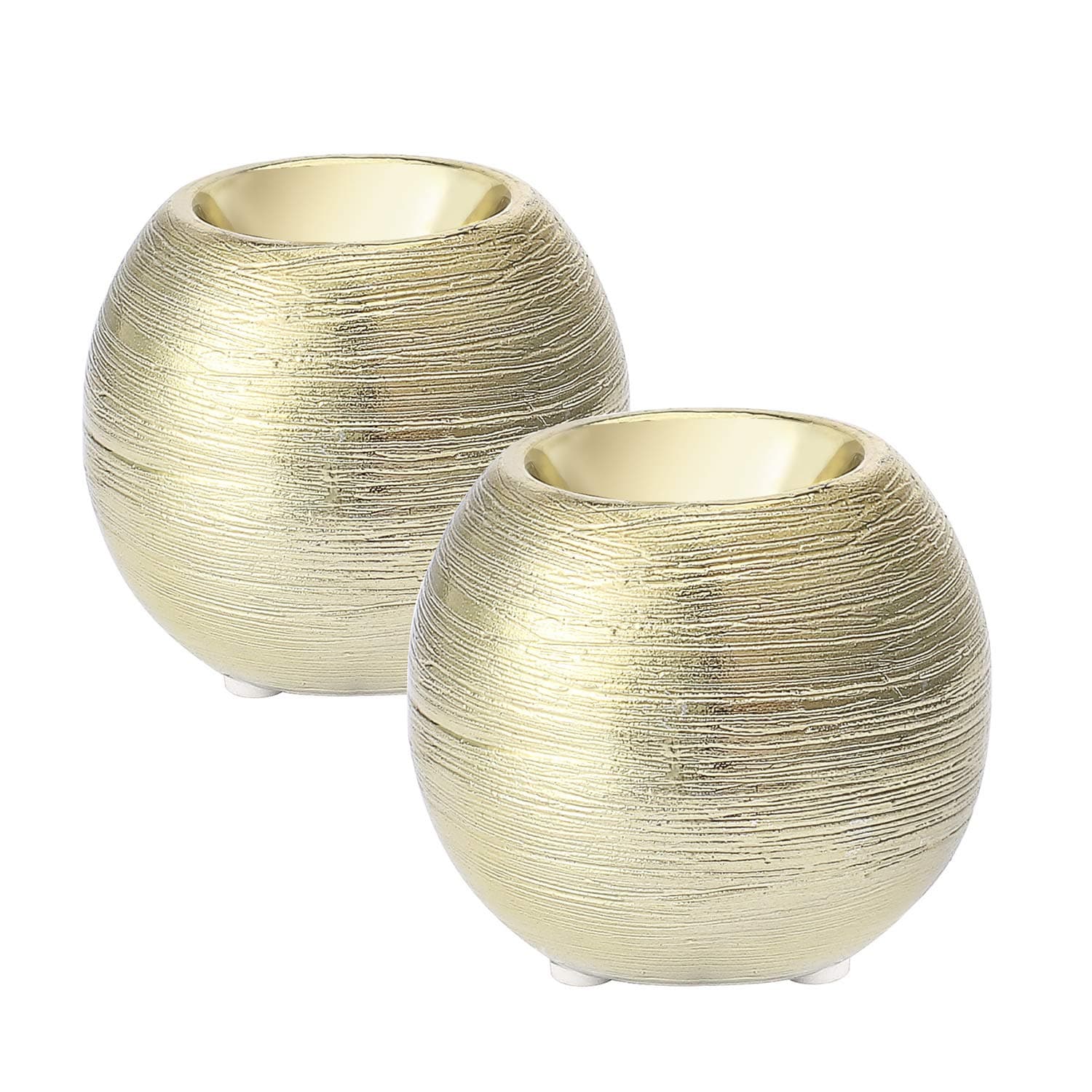 Golden Tea Light, 3.4-inch Round Candle Holders, Set of 2, Gold