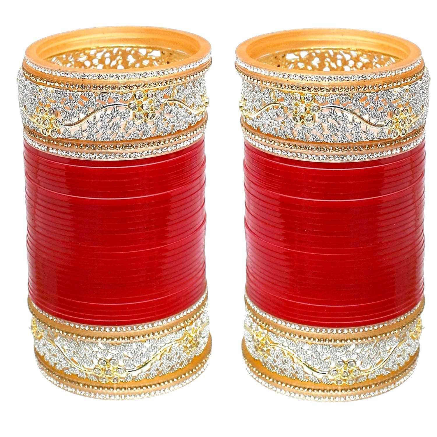Lucky JewelleryBridal Bangle Set Dhanteras/Diwali/Bhai Dooj Collection Red Color Chuda Dulhan Punjabi Choora Wedding Chura For Women (2310-M1C1-BANDHAN-R)