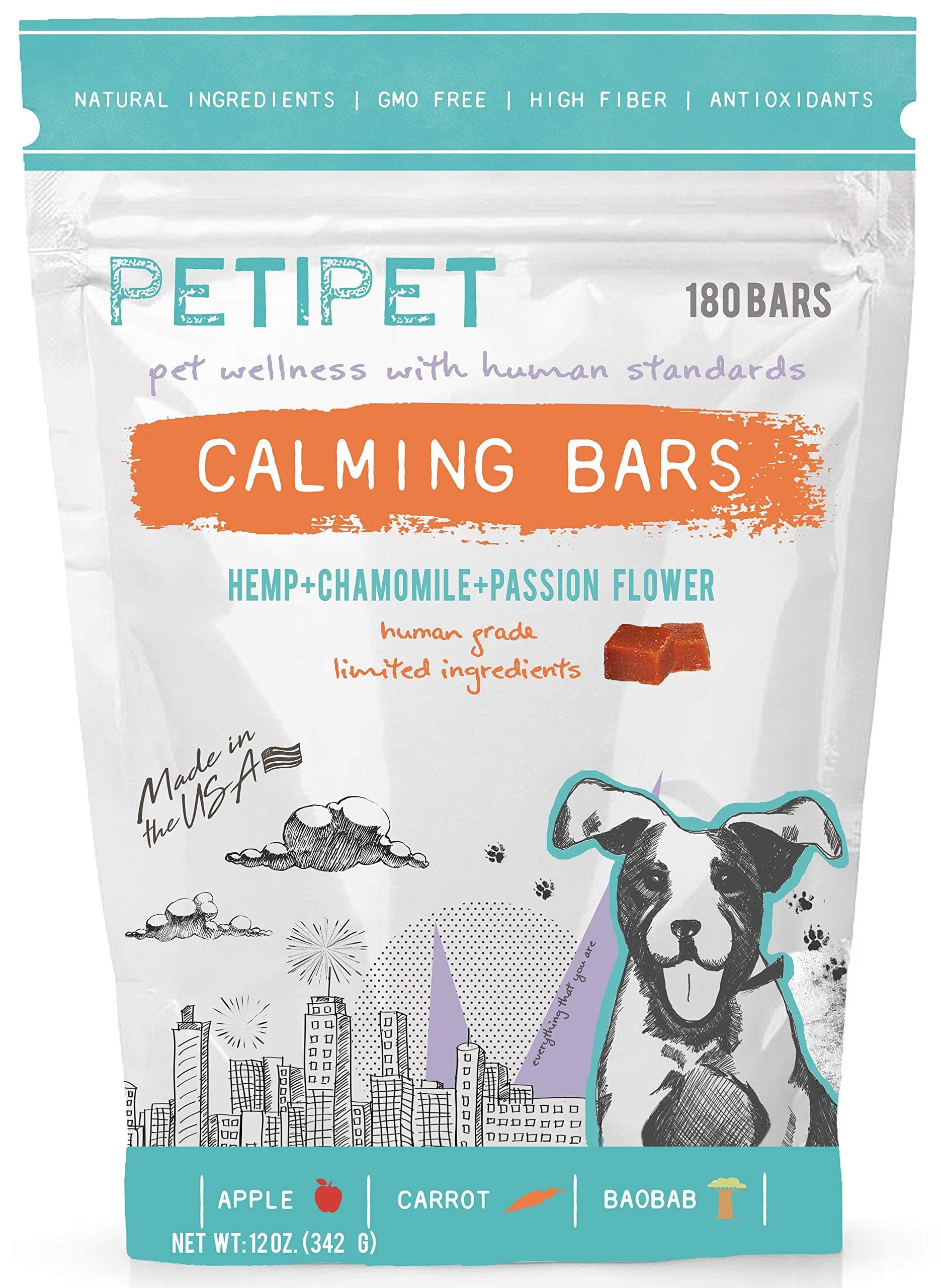 Vegan Calming Bars for Small Dogs - Anxiety Composure Relief - with Carrots, Apples, Hemp, Chamomile, Passion Flower - for Dog Stress & Separation Aid + Chewing & Barking 180 Treats