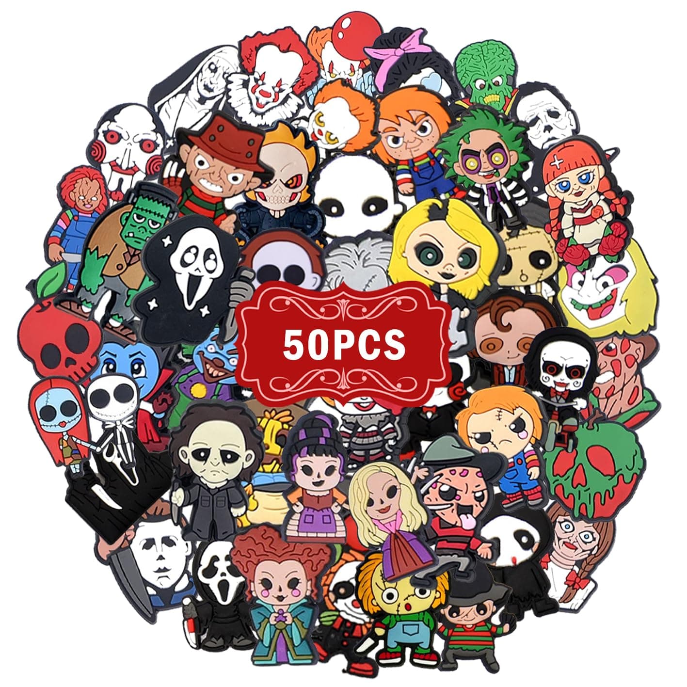 MORIRENV50 PCS Horror Shoe Charms Skull Horror Shoe Charms, Clog Pins Accessories Charms for Teens Boys Girls Wristband Bracelet Birthday Halloween Gifts