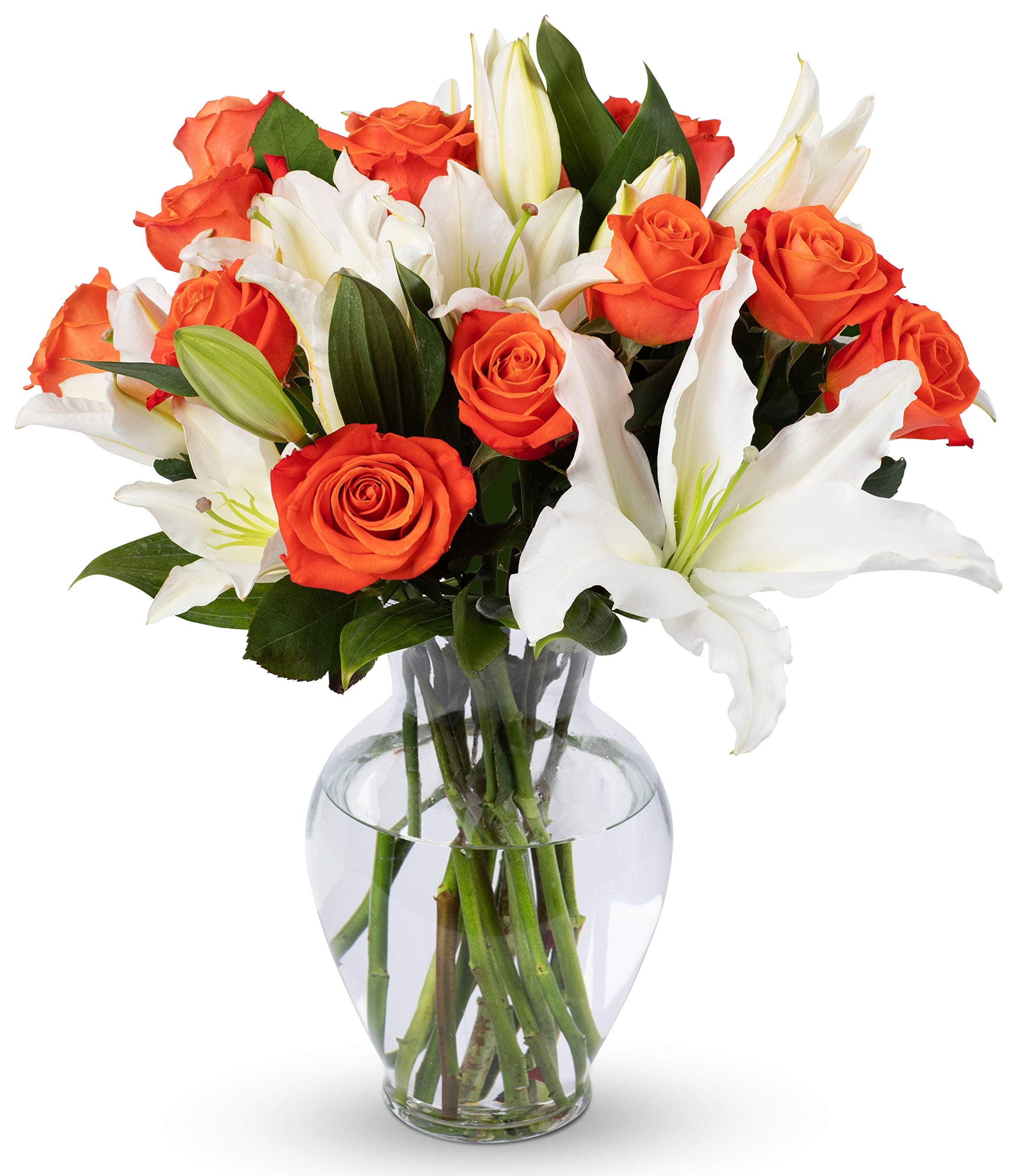 Benchmark Bouquets - Oriental Lilies & Orange Roses (Glass Vase Included) - Fresh Flowers for Delivery - Gift for Birthday, Anniversary, Get Well, Sympathy, Congratulations