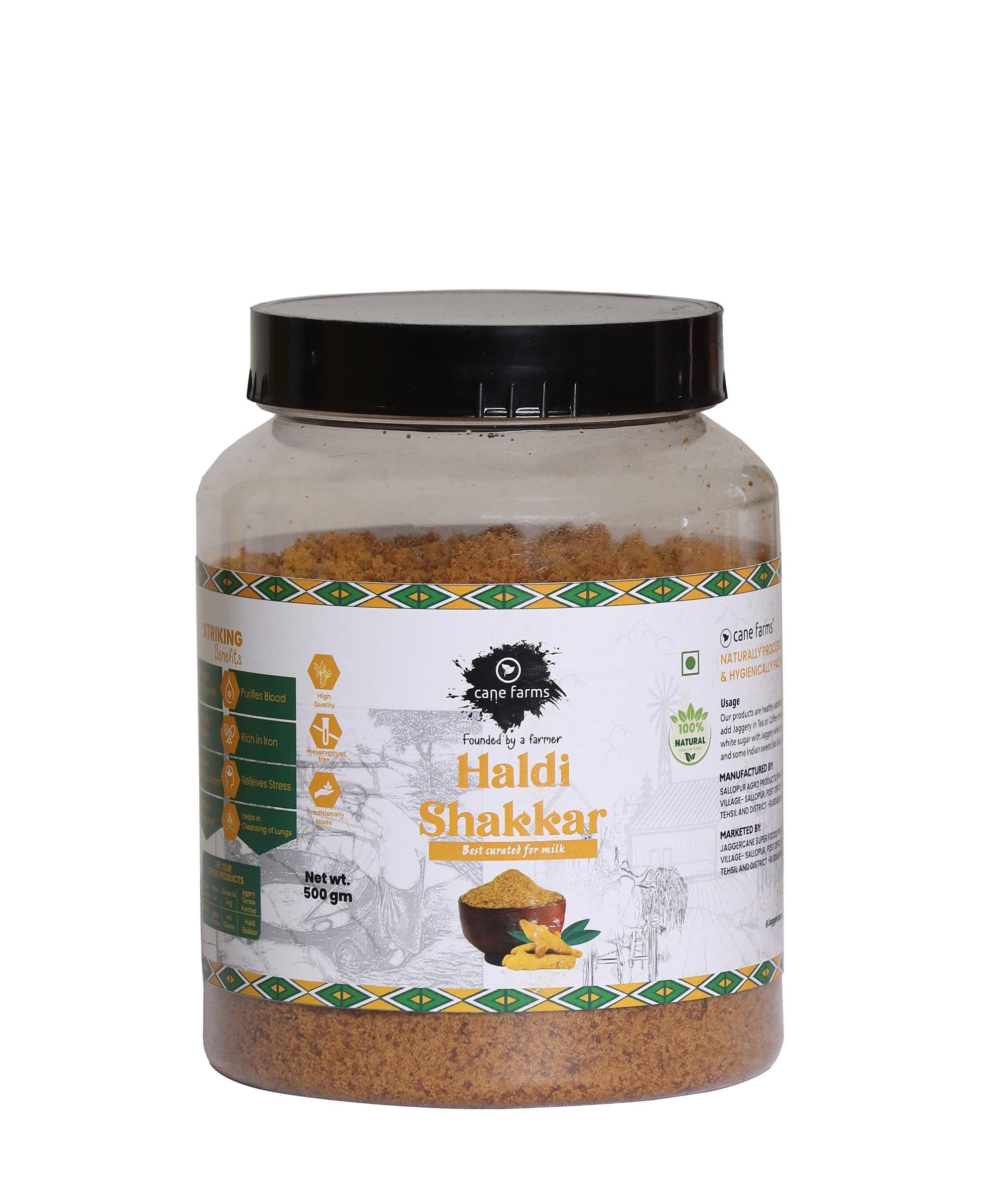 Jaggercane Haldi Shakkar jaggery, gur, gud 500g chemical free, gluten free, vegan, haldi vala doodh