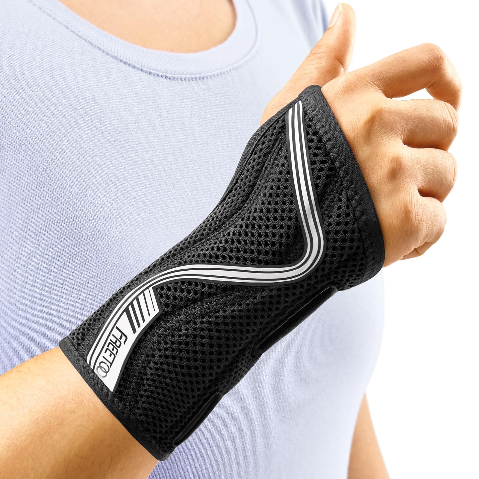FREETOO Wrist Brace for Carpal Tunnel Syndrome, Adjustable Wrist Brace for Men and Women, Hand Brace for Pain Relief, Tendonitis, Arthritis, Right Hand, Large, Black/Grey